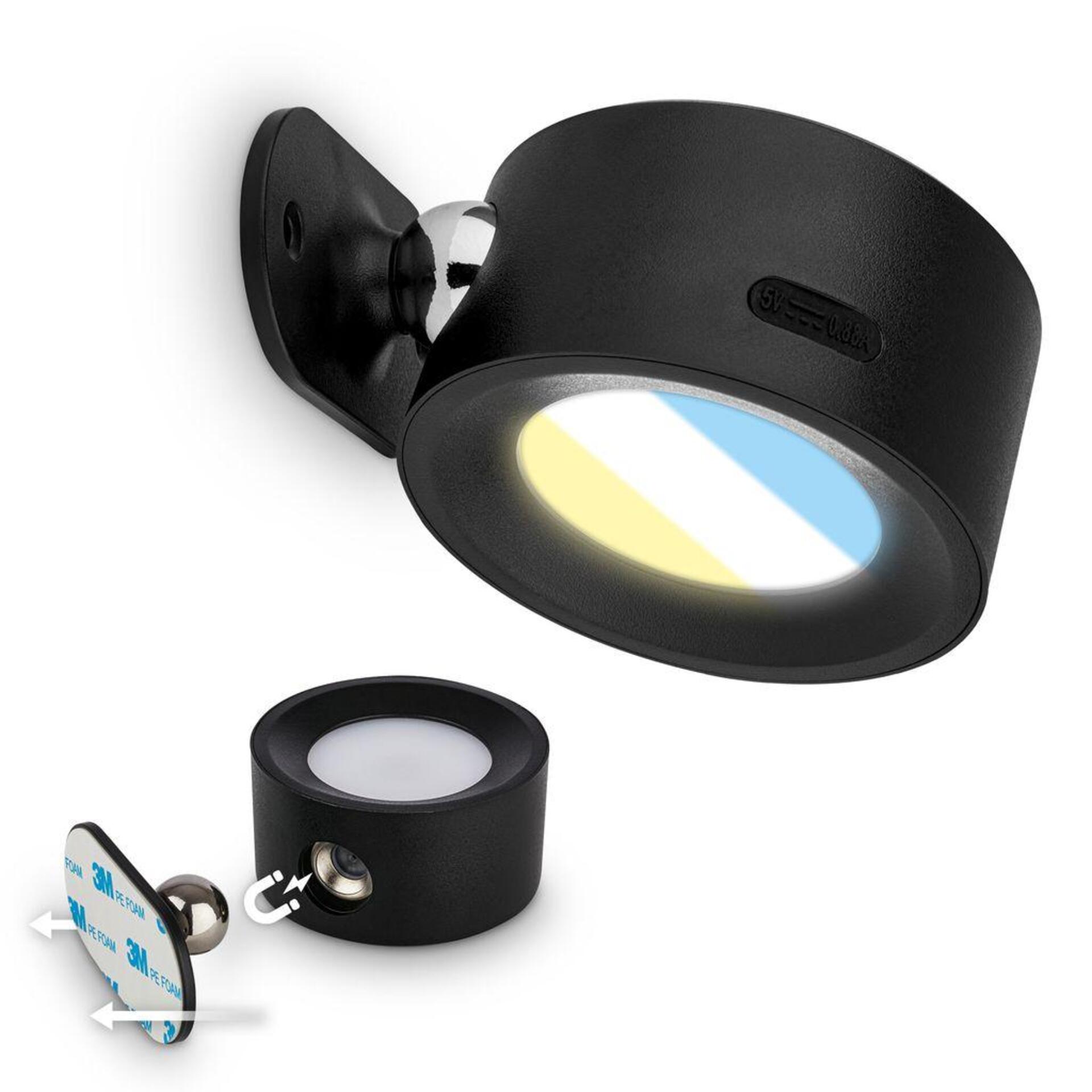 Levně BRILONER Tari nástěnné bodové svítidlo - 1,6W, 160lm, LED, nabíjecí, CCT, stmívatelné, bezdrátové, černá 3896015