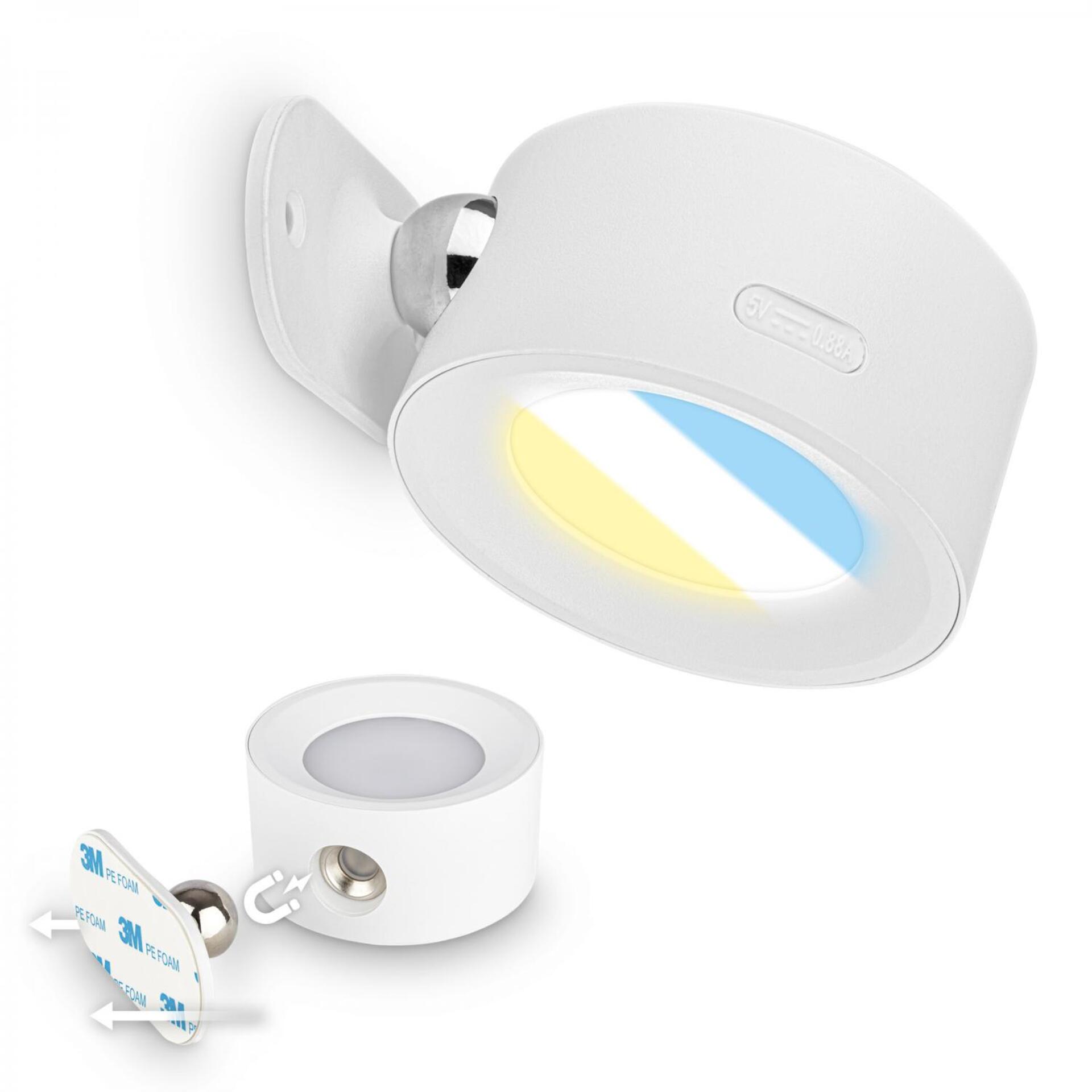 Levně BRILONER Tari nástěnné bodové svítidlo - 1,6W, 160lm, LED, nabíjecí, CCT, stmívatelné, bezdrátové, bílá 3896016