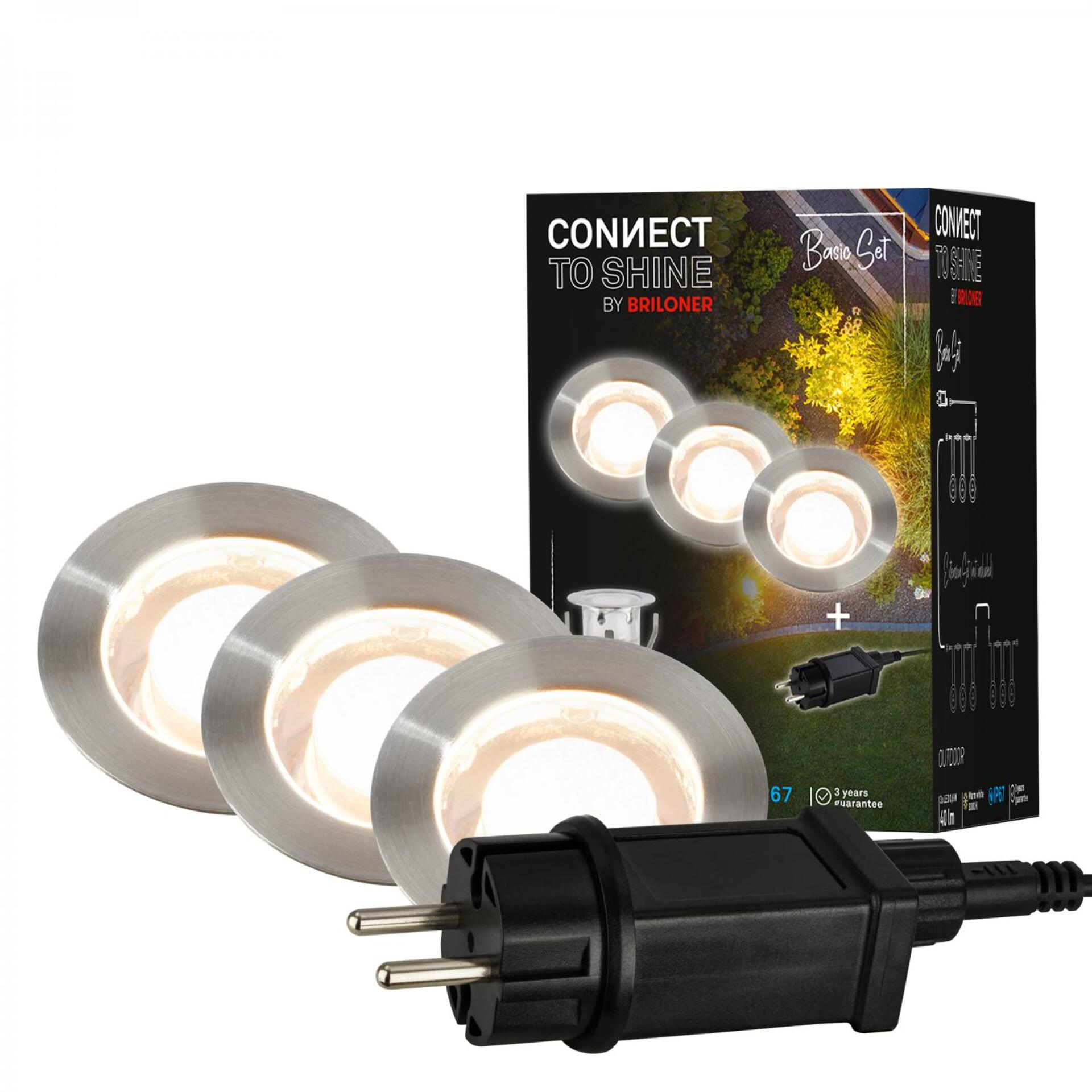 Levně BRILONER CONNECT TO SHINE startovací sada Kebony 3ks LED zapuštěných svítidel do země pr.30mm, IP67 3912032