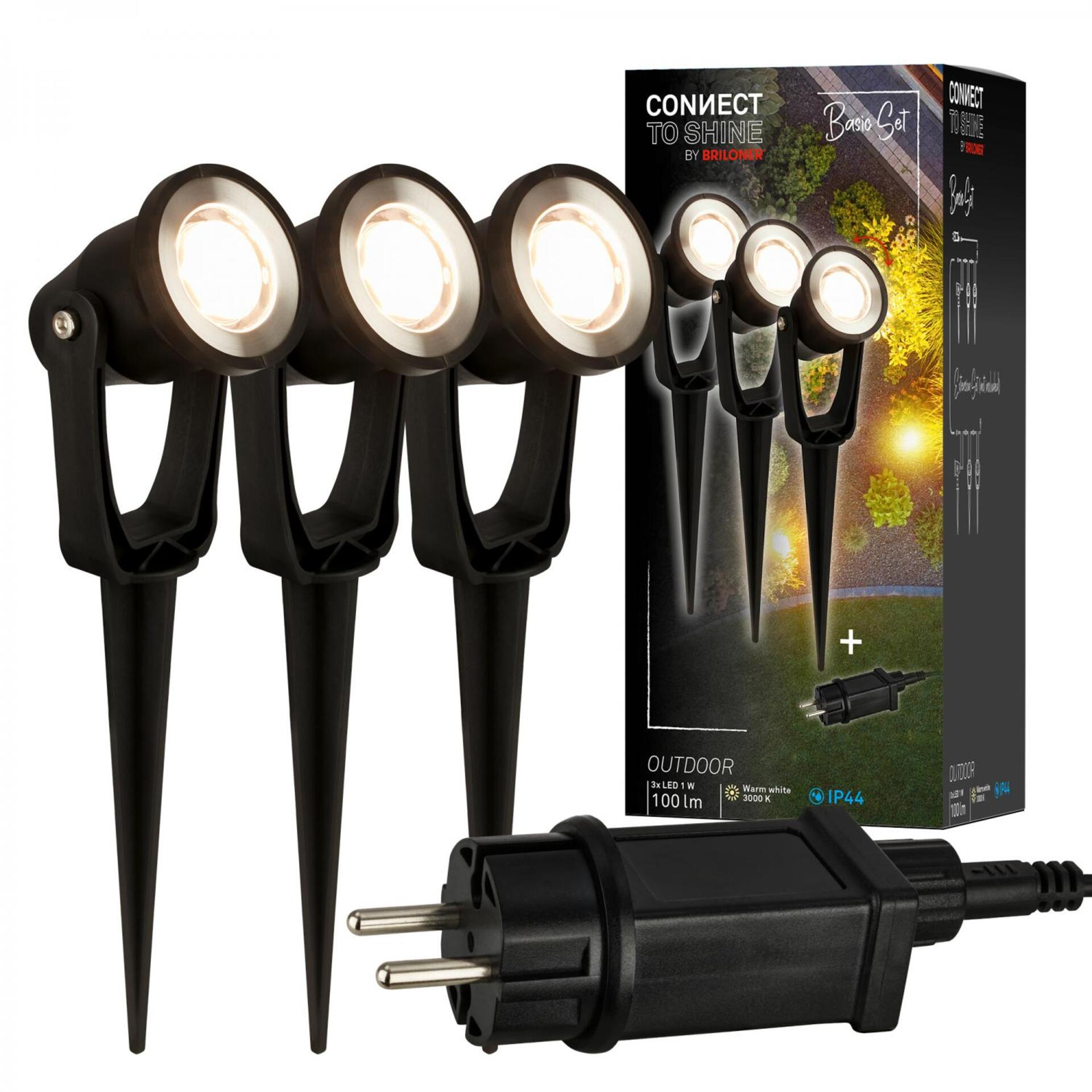 Levně BRILONER Startovací sada Lillis – CONNECT TO SHINE, 3ks bodových svítidely, IP65, černá 3918035