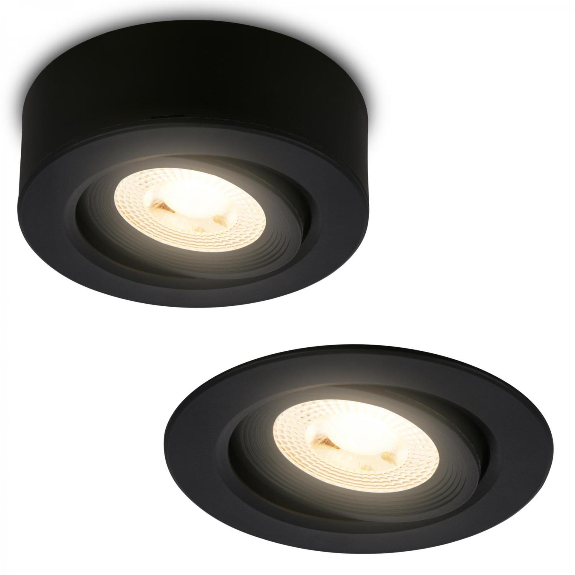 Levně BRILONER LED vestavné / přisazené bodové svítidlo – pr.90mm, 5W, 230V, teplá bílá, nastavitelné, černé 7991015