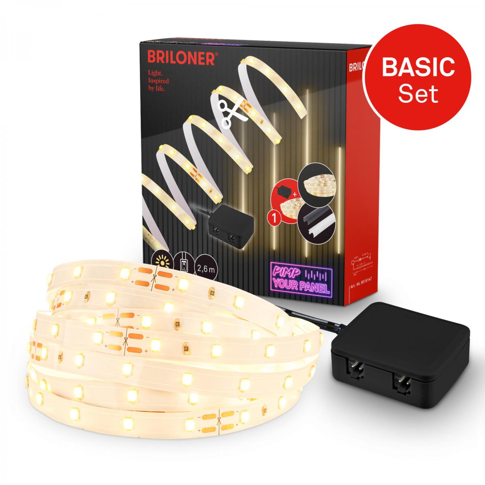 Levně BRILONER Startovací sada On/Off LED pásek pro nástěnné panely – 260cm, vypínač, vč. rozbočovače 8018147