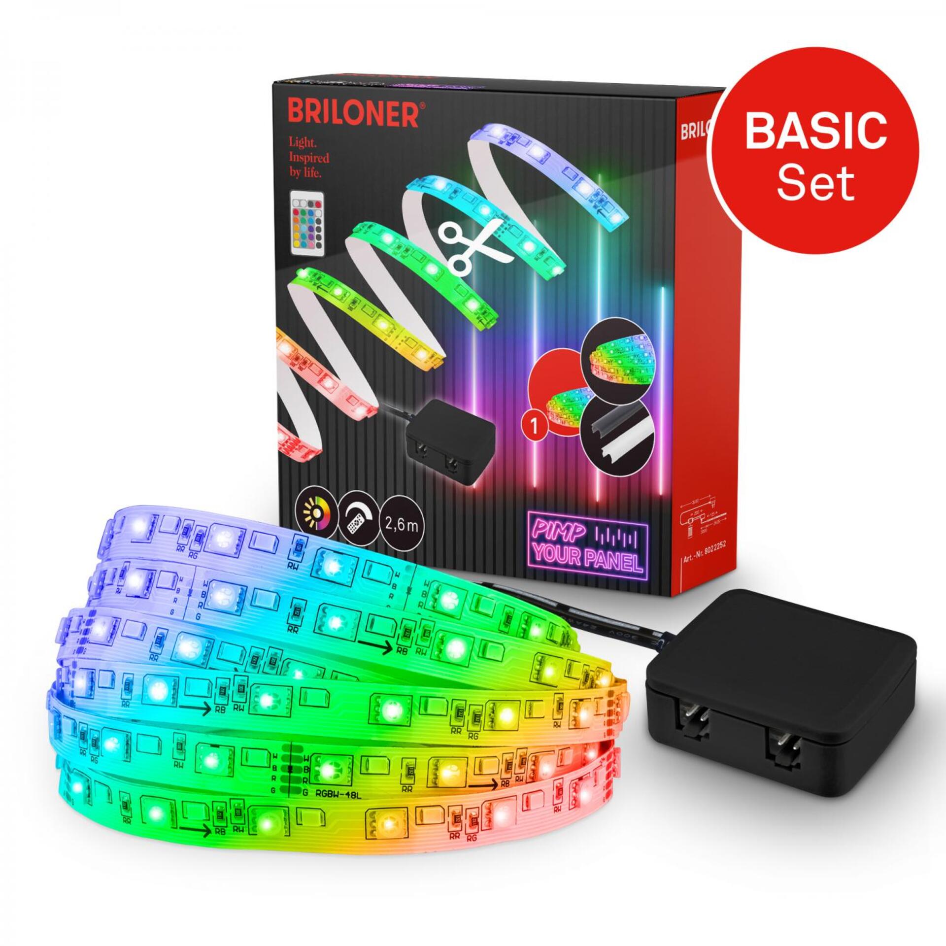 Levně BRILONER Startovací sada RGB LED pásek pro nástěnné panely – 260cm, dálkový ovladač, vč. rozbočovače 8022252