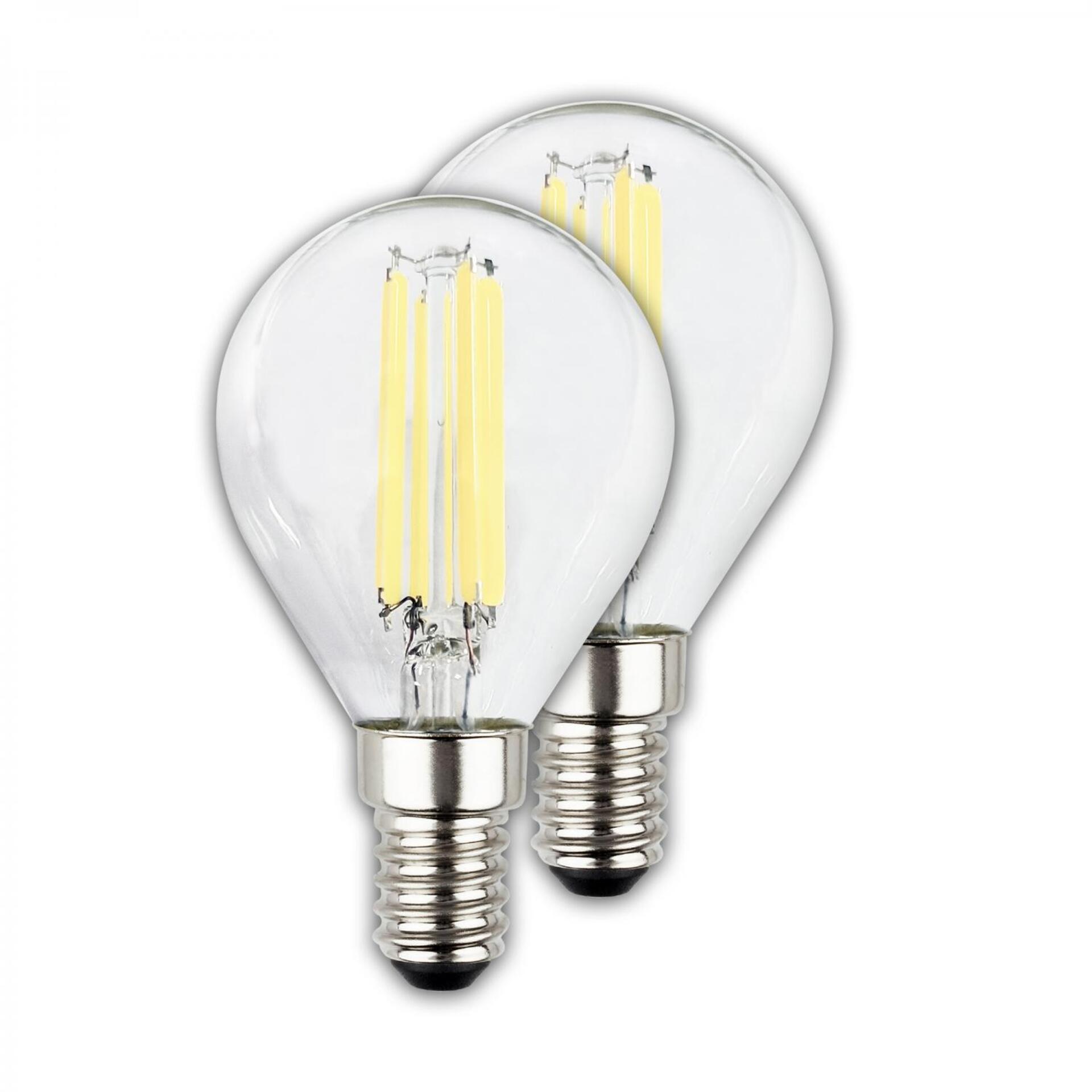 Levně BRILONER EEK A 2ks sada E14 LED žárovka, třída A, Filament, 50.000h, 840lm, 4W, teple bílé světlo, kapka 0555004