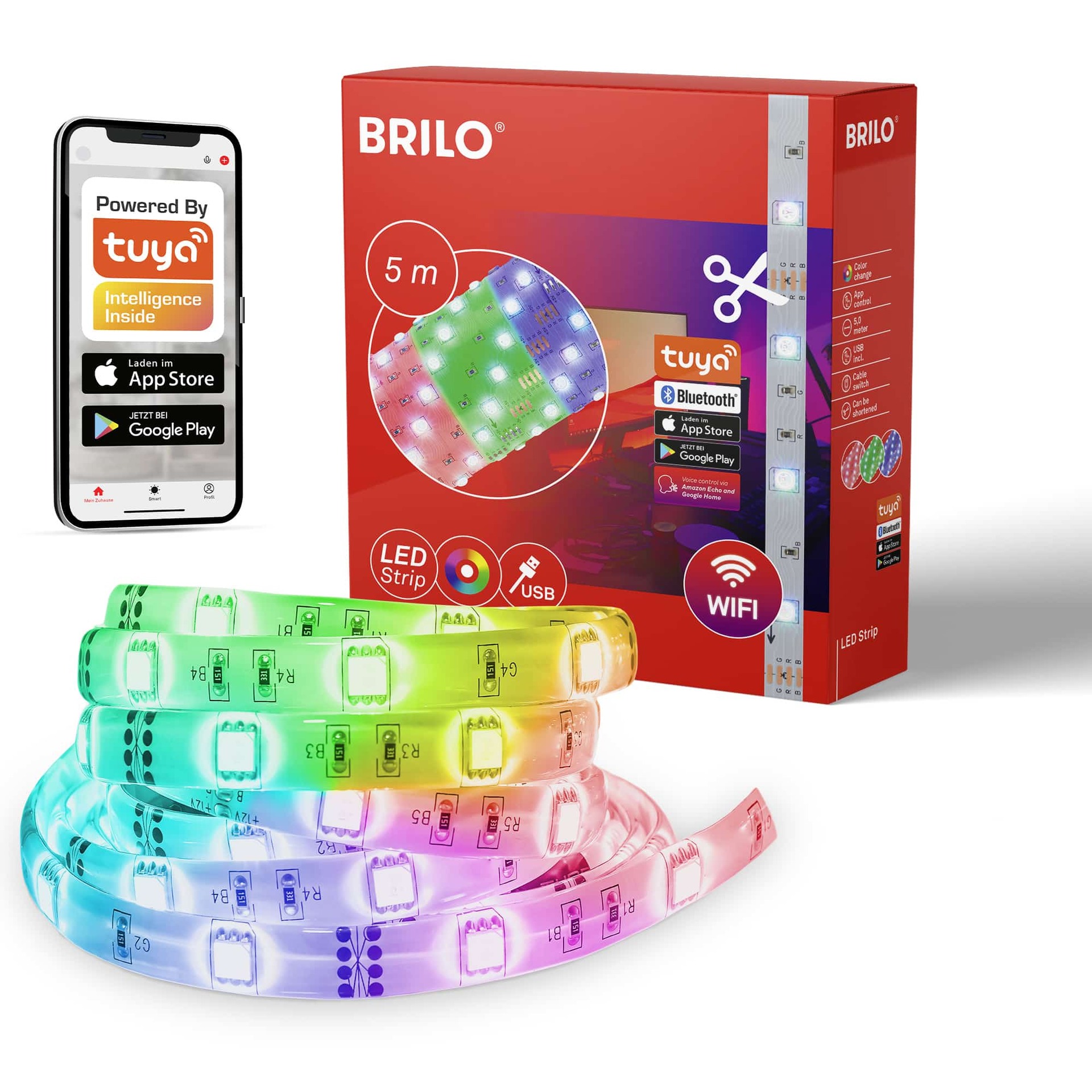 BRILONER USB Smart RGB LED pásek s hudebním senzorem 500 cm 0,05W bílé BRILO 2309-150