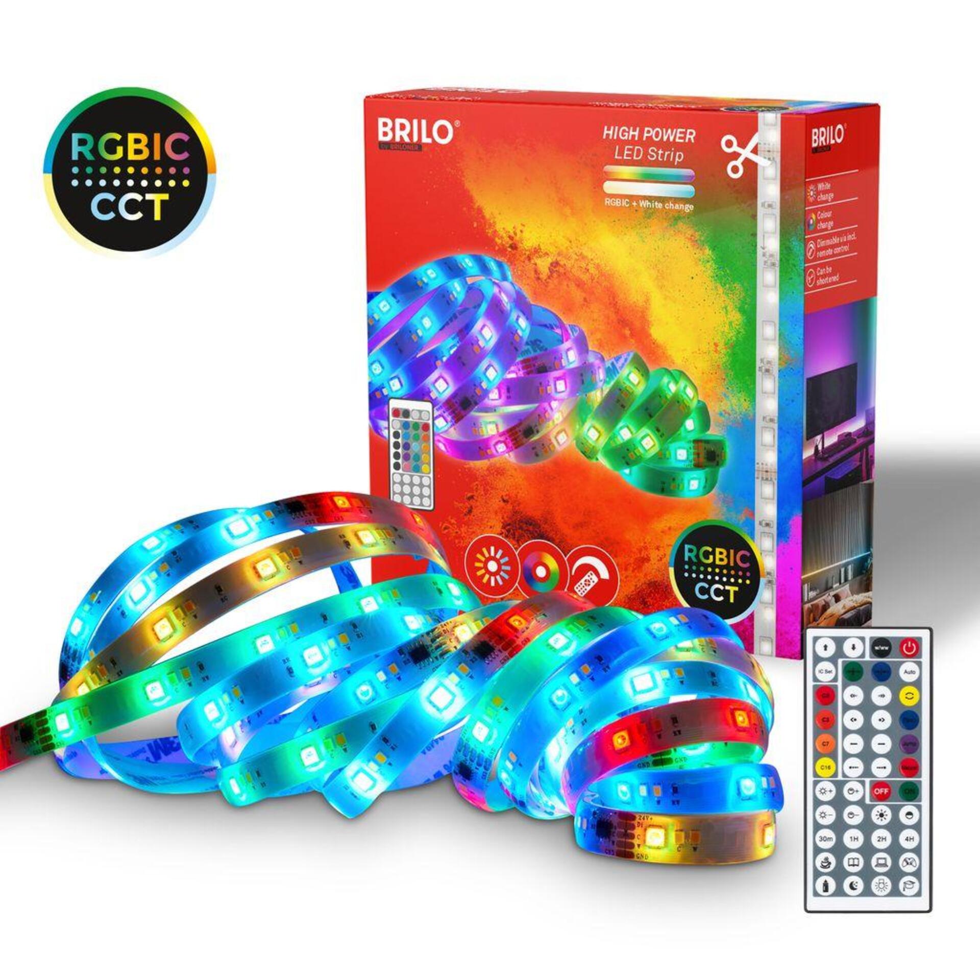 Levně BRILONER LED pásek 5 m - stmívatelné, RGBIC, CCT, dálkový ovladač, samolepící, bílé 2354156