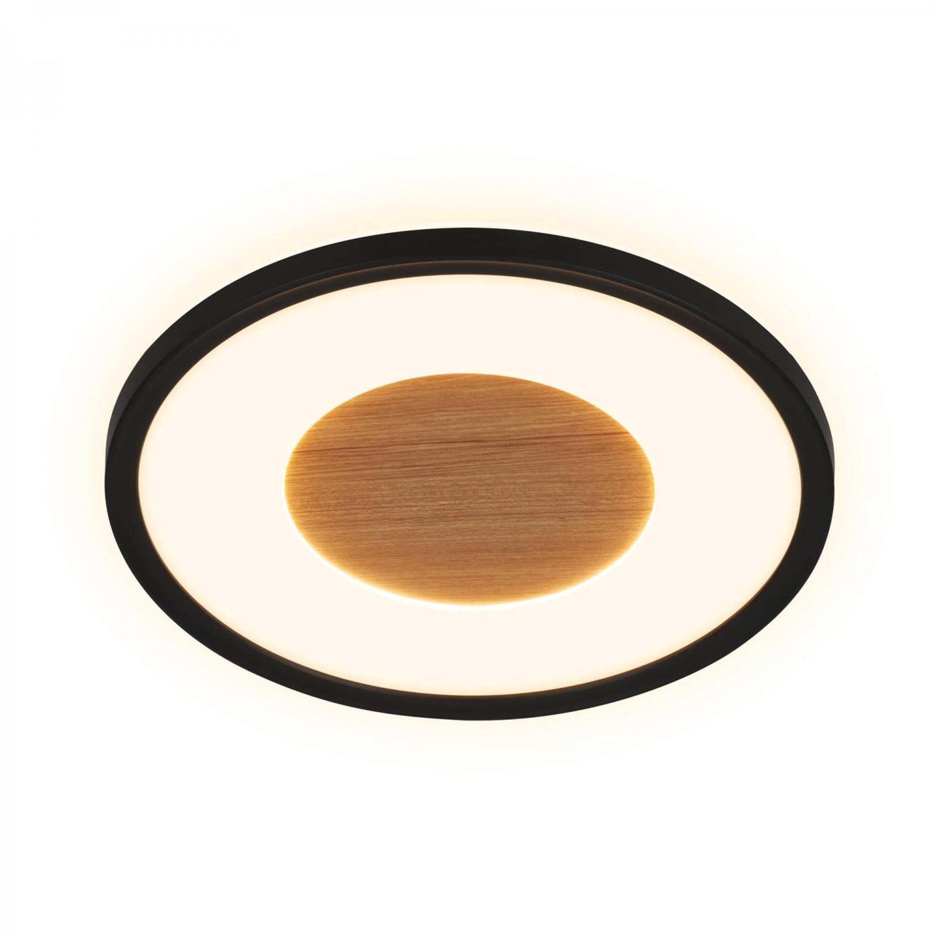 Levně BRILONER Sufit Wood LED stropní svítidlo ploché, dřevěný dekor, přímé a nepřímé osvětlení, černá 3850015