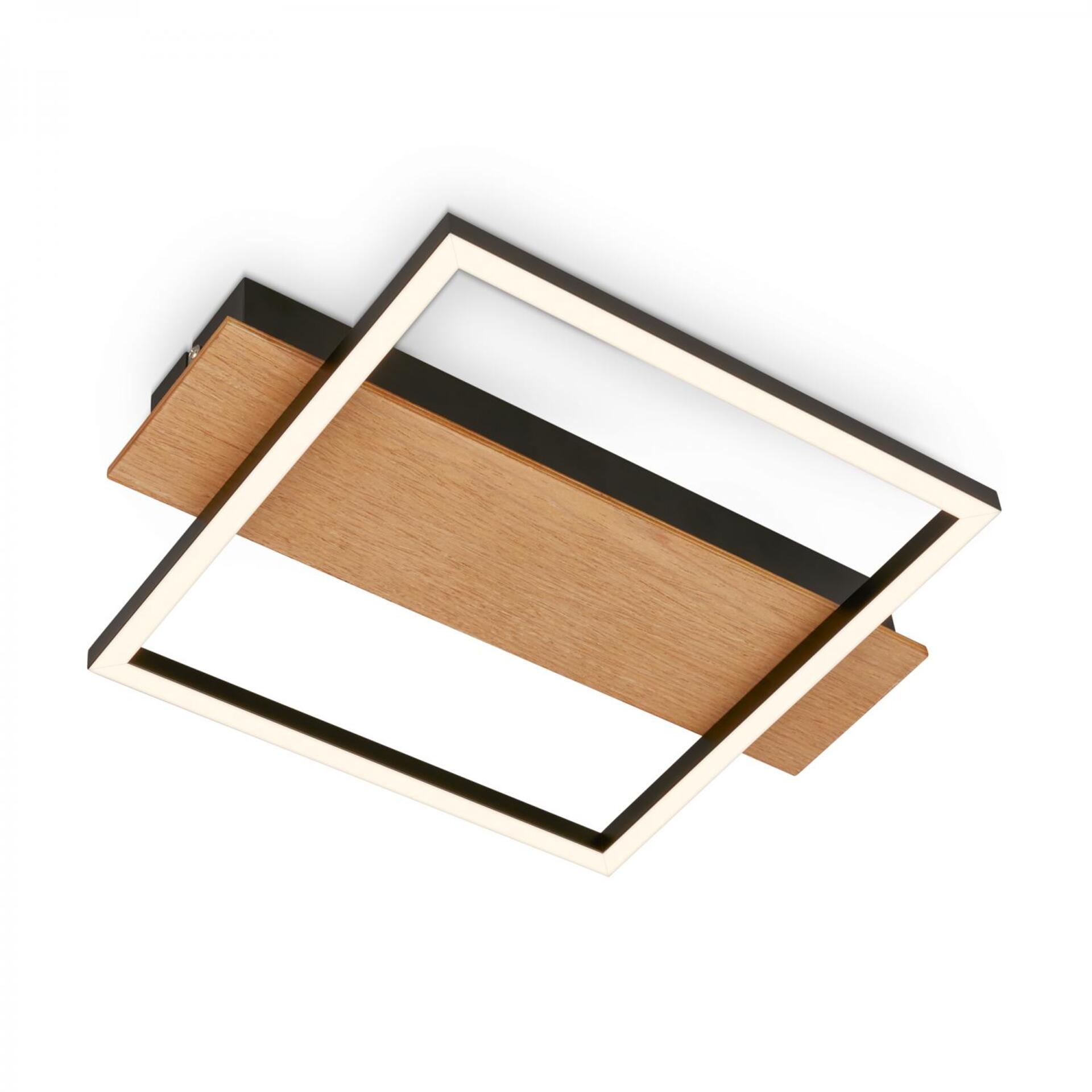 Levně BRILONER Kada LED stropní svítidlo, dekor dřeva, teple bílé světlo, hranaté 34x26 cm, černá/dřevo 3909014