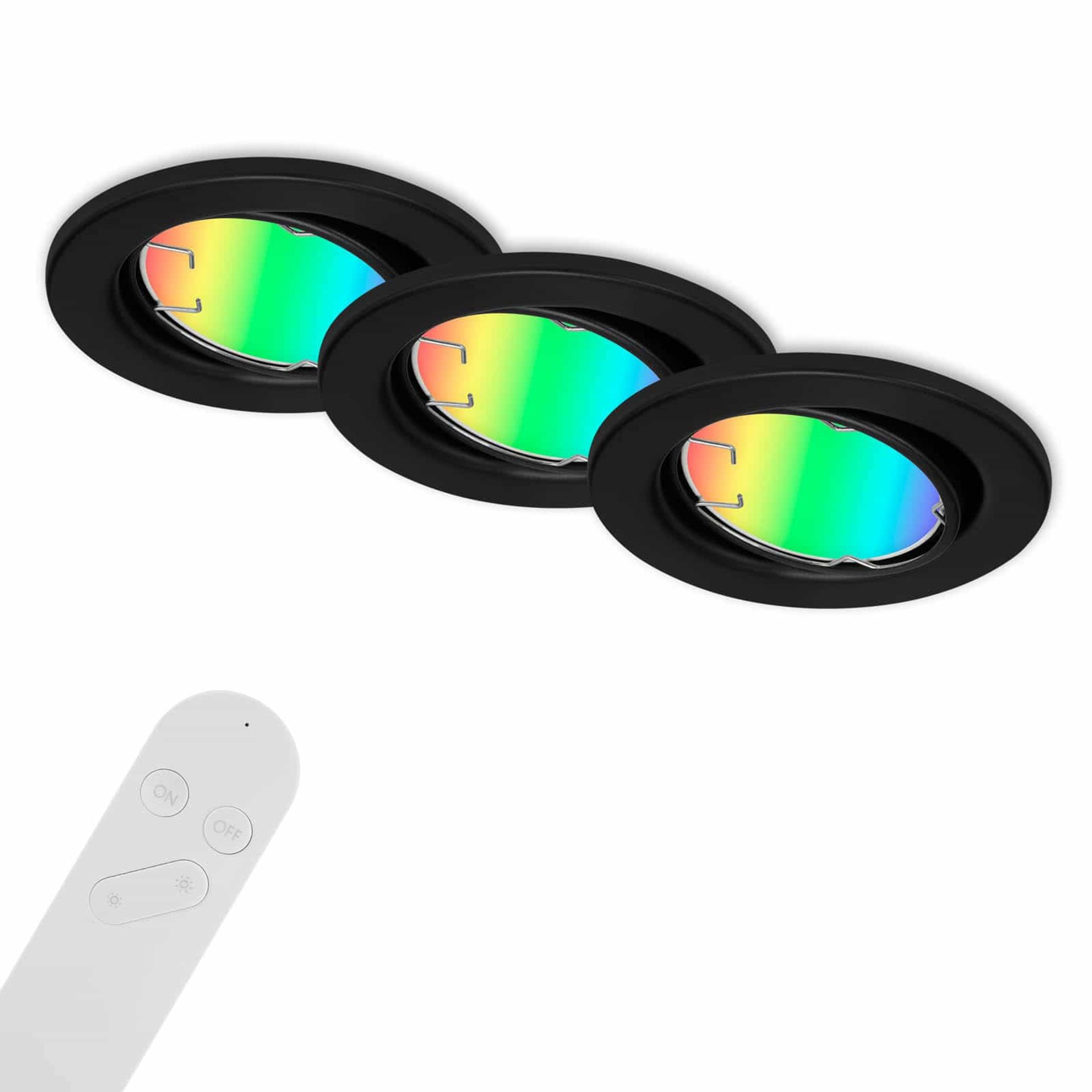 Levně BRILONER 3ks sada CCT RGB vestavné svítidlo, pr. 8,6 cm, 4,9 W, 400 lm, černá BRILO 7373-035