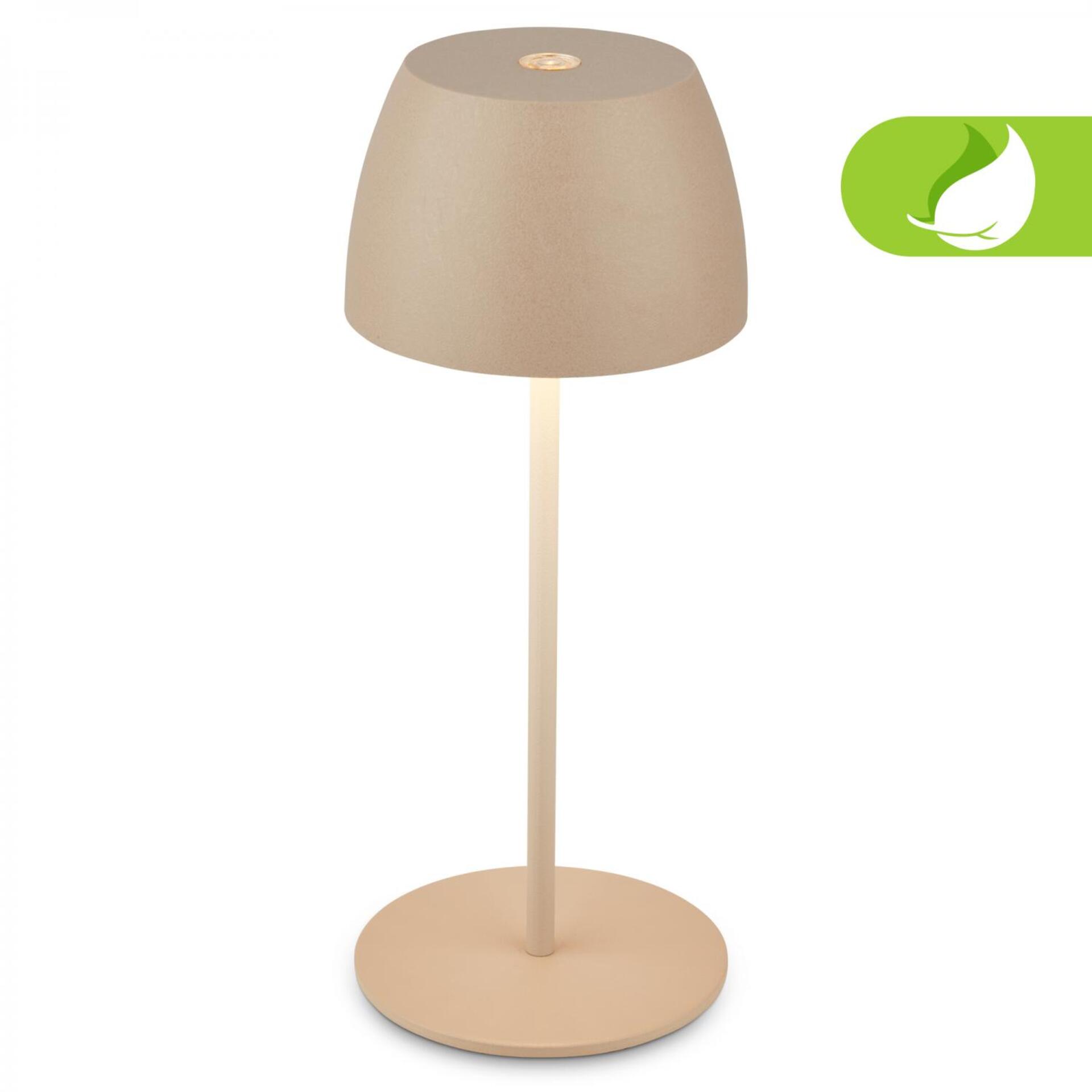 Levně BRILONER LED nabíjecí stolní lampička Serina Mini, bezdrátová, 20cm, IP44, 2,5W, stmívatelné, dotykový vypínač, béžová 7503011