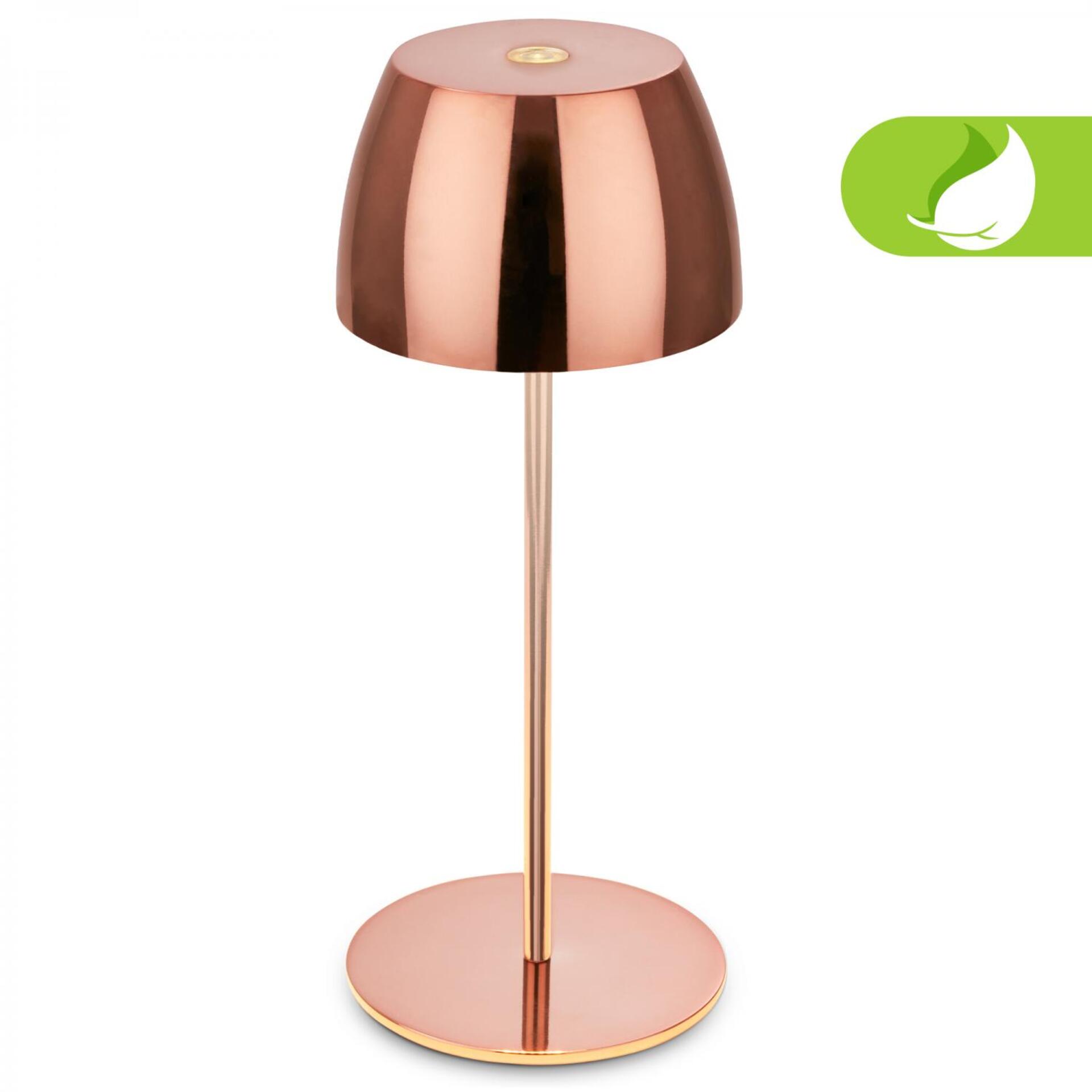 Levně BRILONER LED nabíjecí stolní lampička Serina Mini, bezdrátová, 20cm, IP44, 2,5W, stmívatelné, dotykový vypínač, měď 7503013