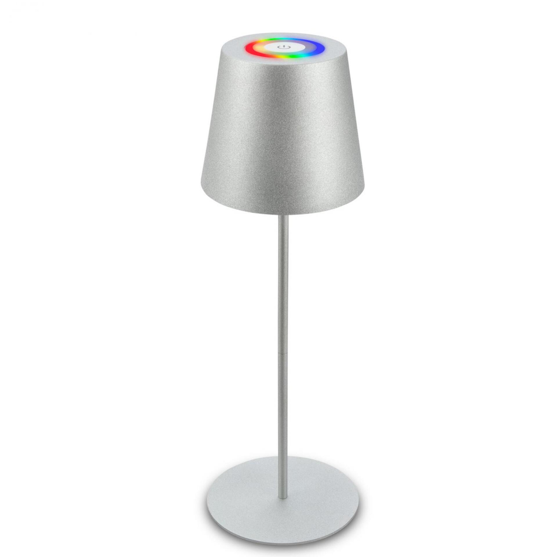 Levně BRILONER Kiki stolní lampička bezdrátová, dotykový vypínač, pestrobarevné RGB+W světlo, nastavitelná výška, matný chrom 7507014