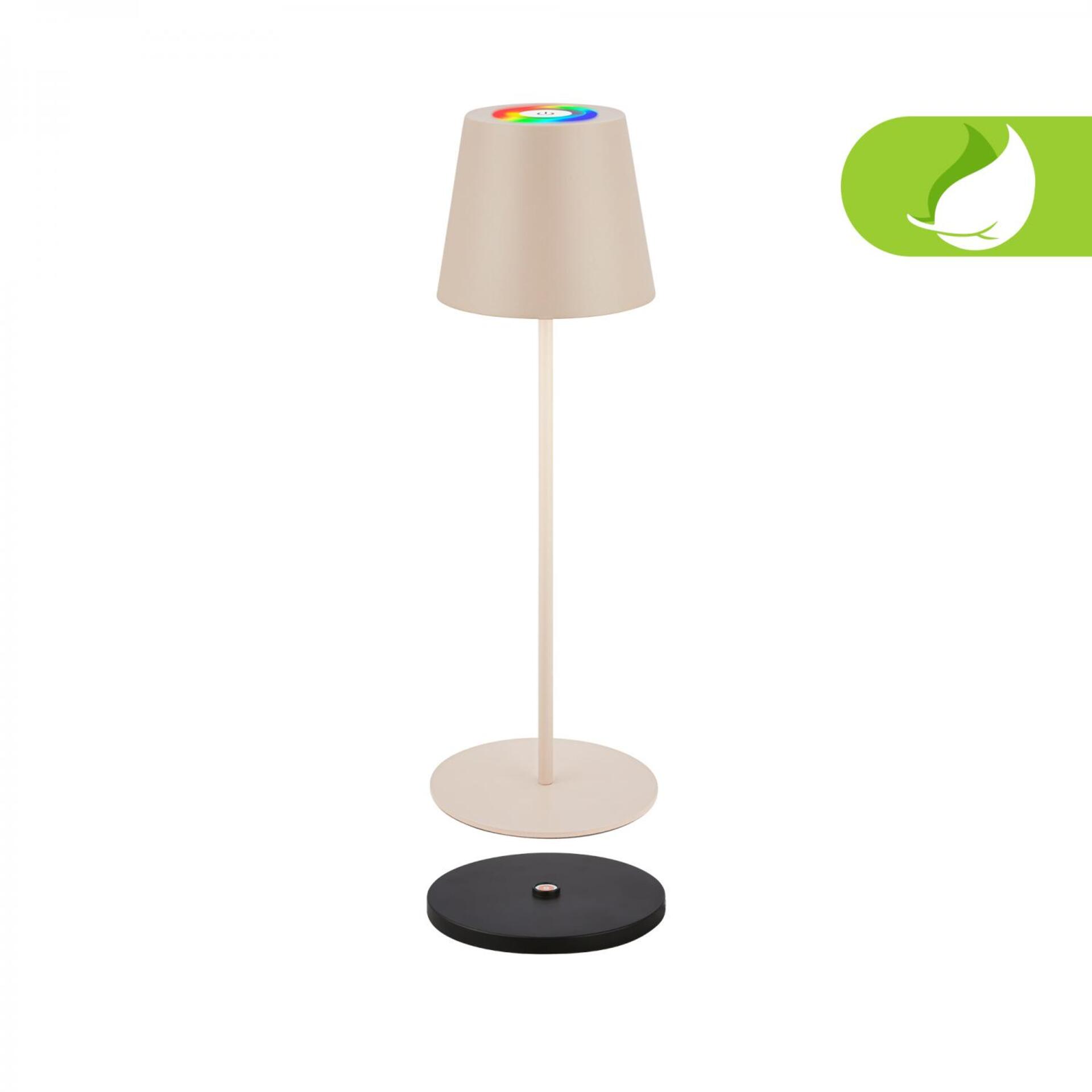 Levně BRILONER Cilano RGBW stolní lampa na baterie IP44, stmívatelná, vč. nabíjecí základny, béžová 7517011