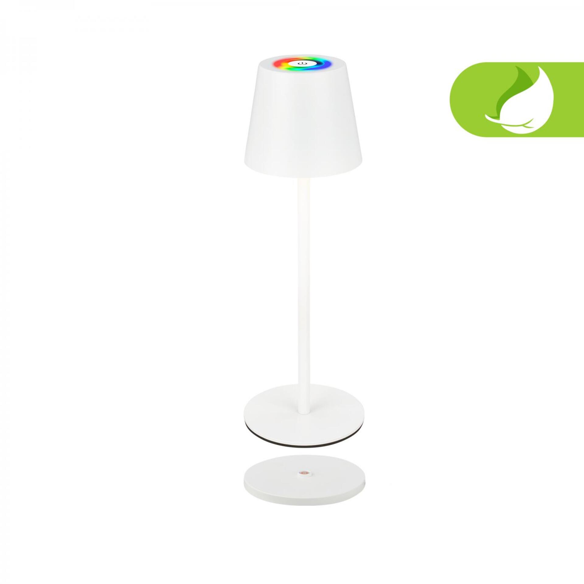 Levně BRILONER Cilano RGBW stolní bezdrátová lampa IP44, stmívatelná, vč. nabíjecí základny, bílá 7517016