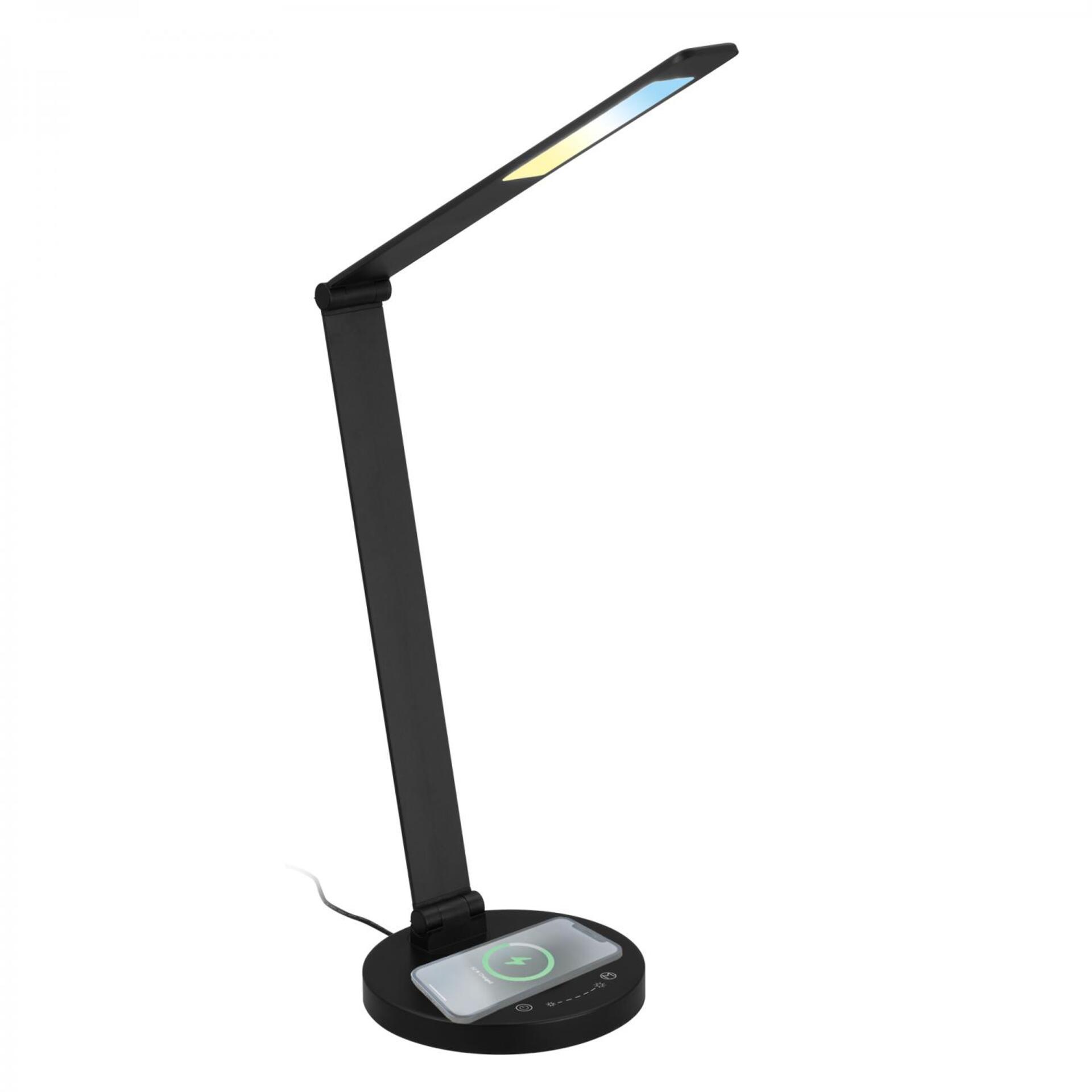 Levně BRILONER Cuma LED lampa na psací stůl, bezdrátové nabíjení telefonu, stmívatelná, černá 7543015