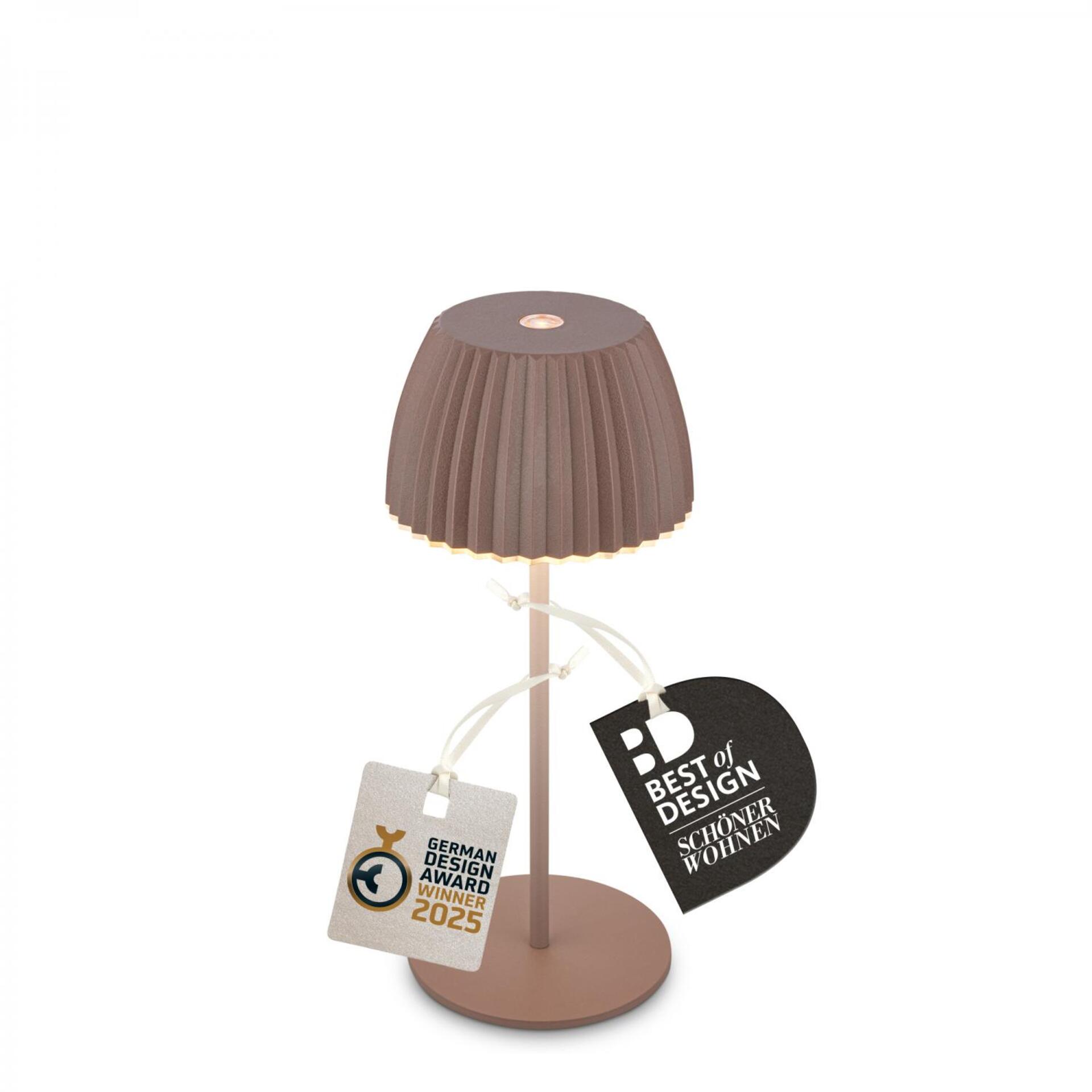 Levně BRILONER Nabíjecí stolní lampa Riffle Mini - 20 cm, 1,5W, 150lm, LED, stmívatelné, dotykový vypínač, hnědé 7552010