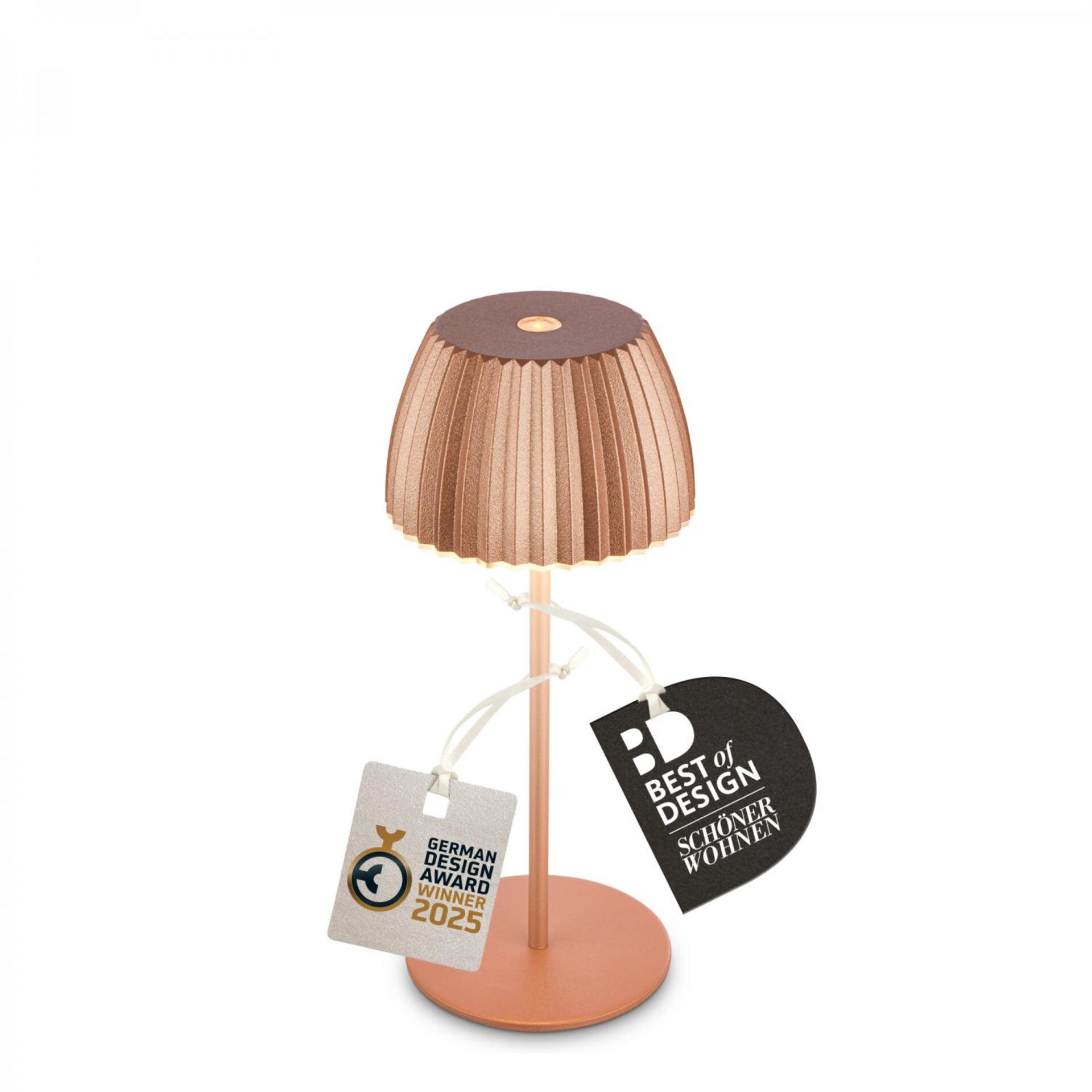 Levně BRILONER Nabíjecí stolní lampa Riffle Mini - 20 cm, 1,5W, 150lm, bezdrátová, LED, stmívatelné, dotykový vypínač, měď 7552013