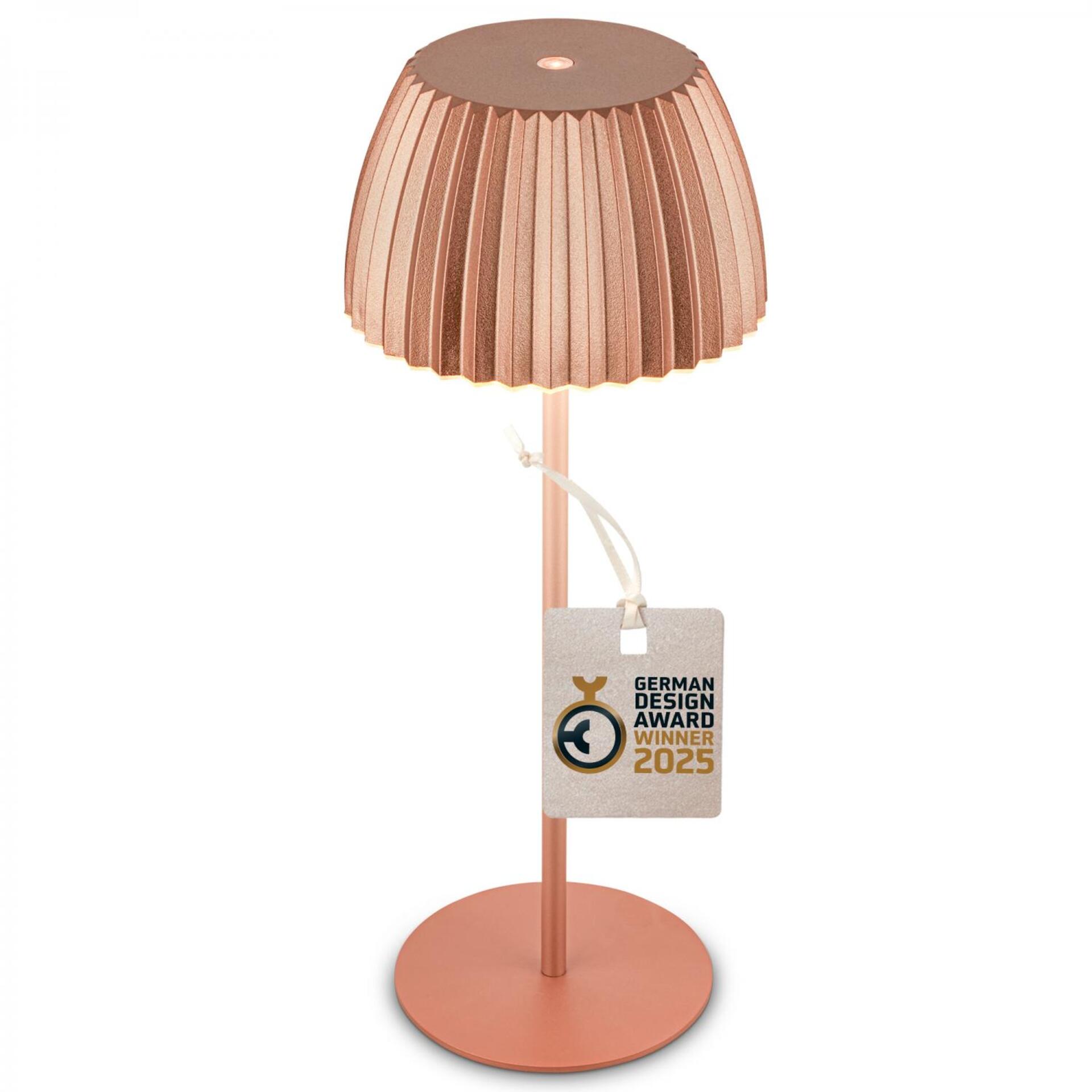 Levně BRILONER Nabíjecí stolní lampa Riffle - 36,5 cm, 2W, 200lm, IP44, bezdrátová, LED, stmívatelná, dotykový vypínač, měď 7553013