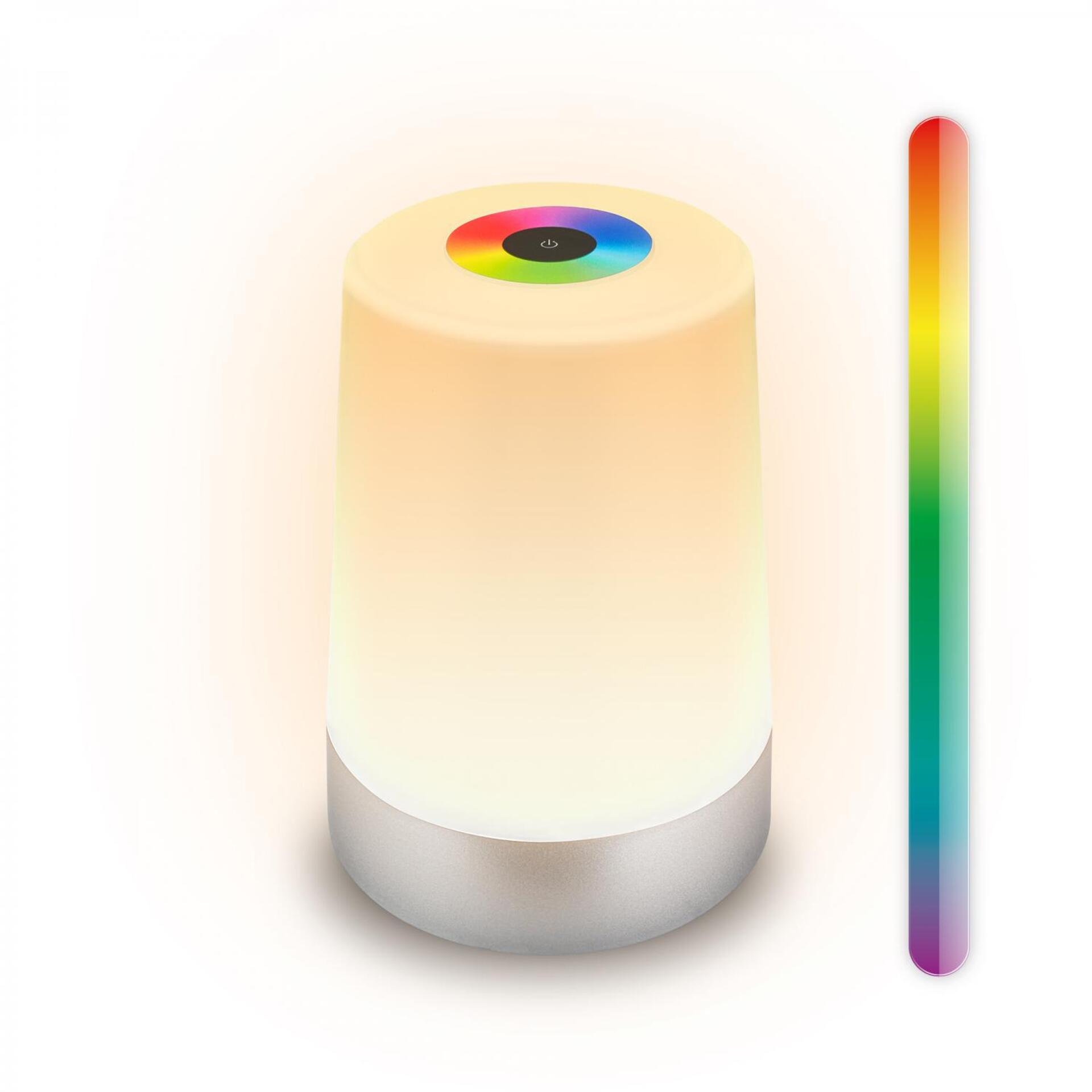 Levně BRILONER Nubsi stolní lampička - 2,8W, 280lm, nabíjecí, LED, stmívatelné, RGB+W, matný chrom 7554014