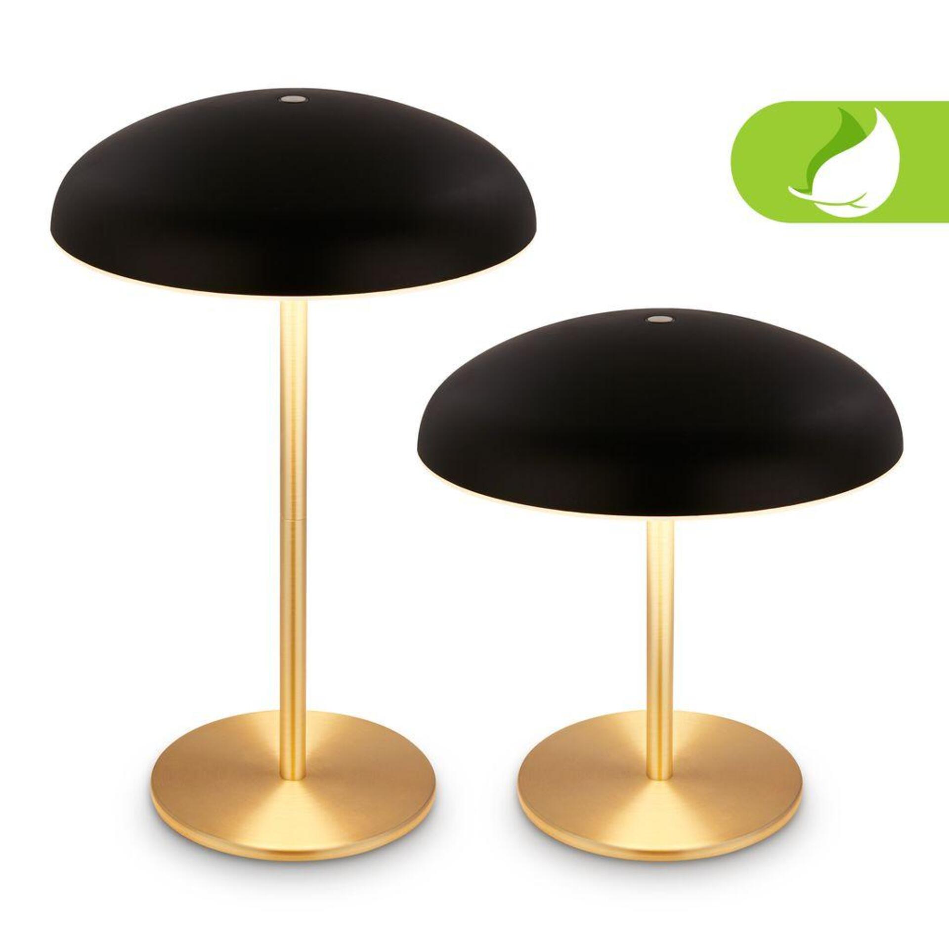 Levně BRILONER Caxa stolní lampa - 2,8W, 300lm, bezdrátová, IP44, LED, stmívatelná, dotykový vypínač, černá/mosaz 7573015