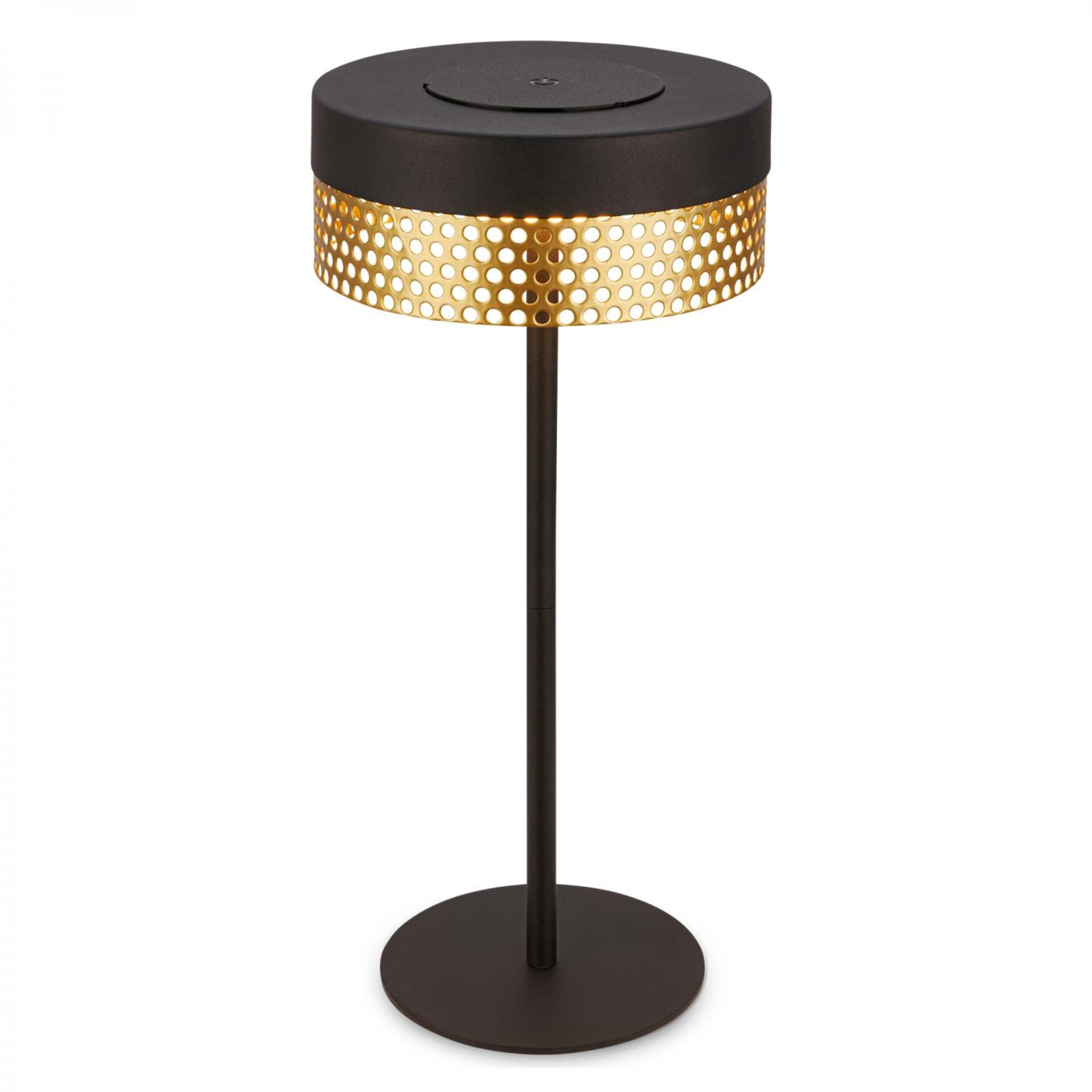 Levně BRILONER Booha stolní lampa - 2,5W, 300lm, bezdrátová, IP44, LED, stmívatelná, teplá bílá, černá/zlatá 7576015
