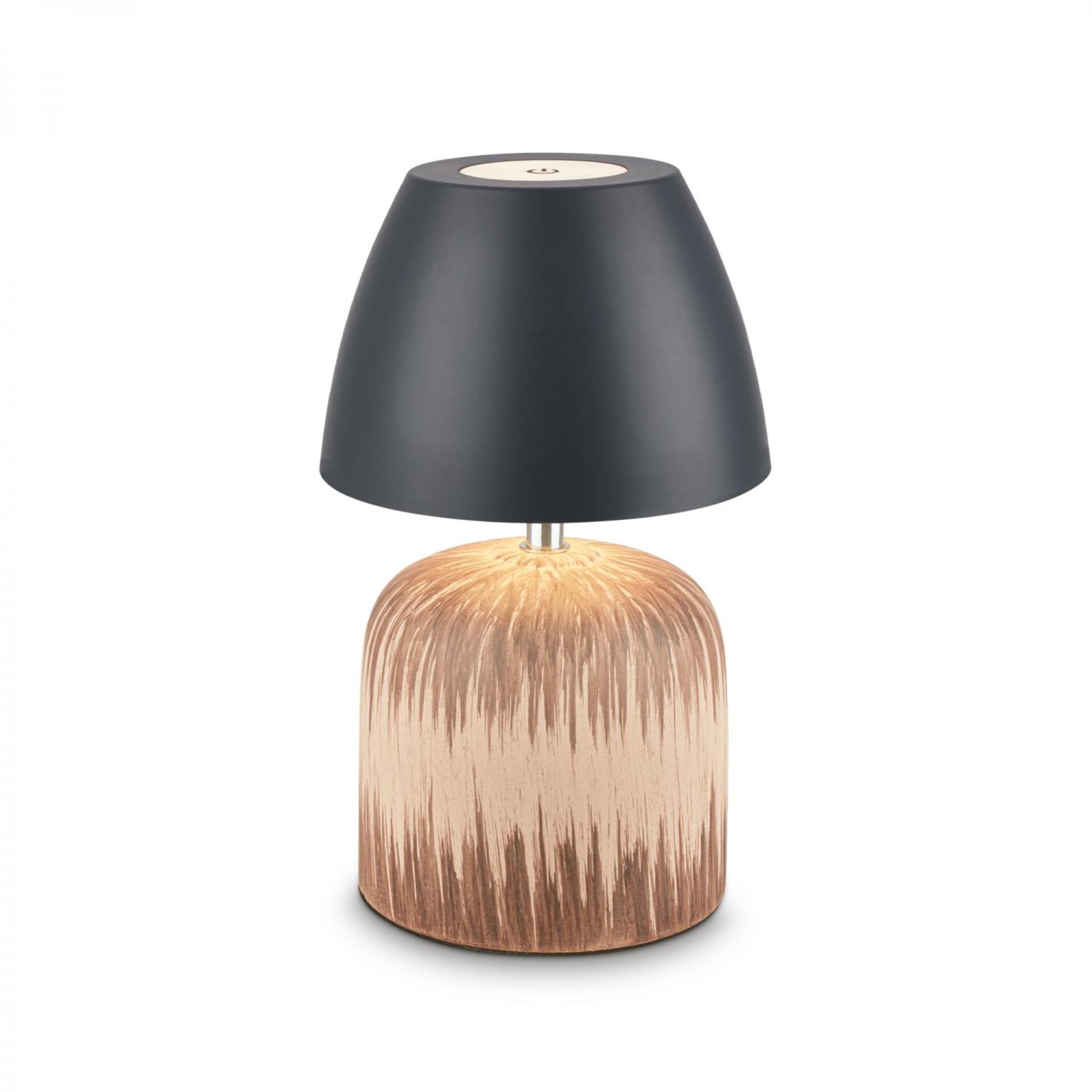 Levně BRILONER Cera stolní lampa - 2,5W, 200lm, bezdrátová, IP44, LED, stmívatelná, teplá bílá, antracit/dřevo 7593014