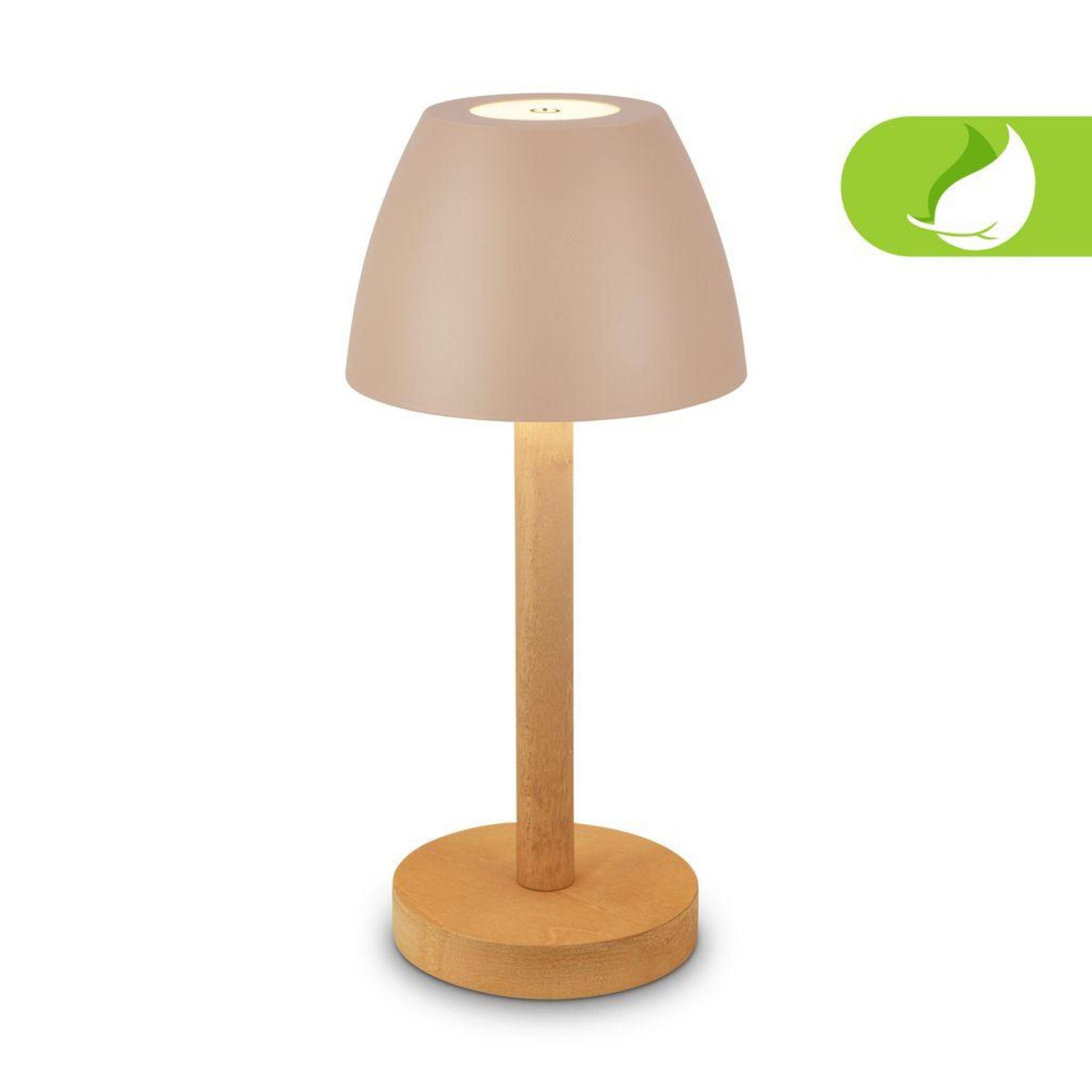Levně BRILONER Serina Wood stolní lampa - 2,5W, 200lm, bezdrátová, LED, dotykový vypínač, IP44, stmívatelná, béžová/dřevo 7661011