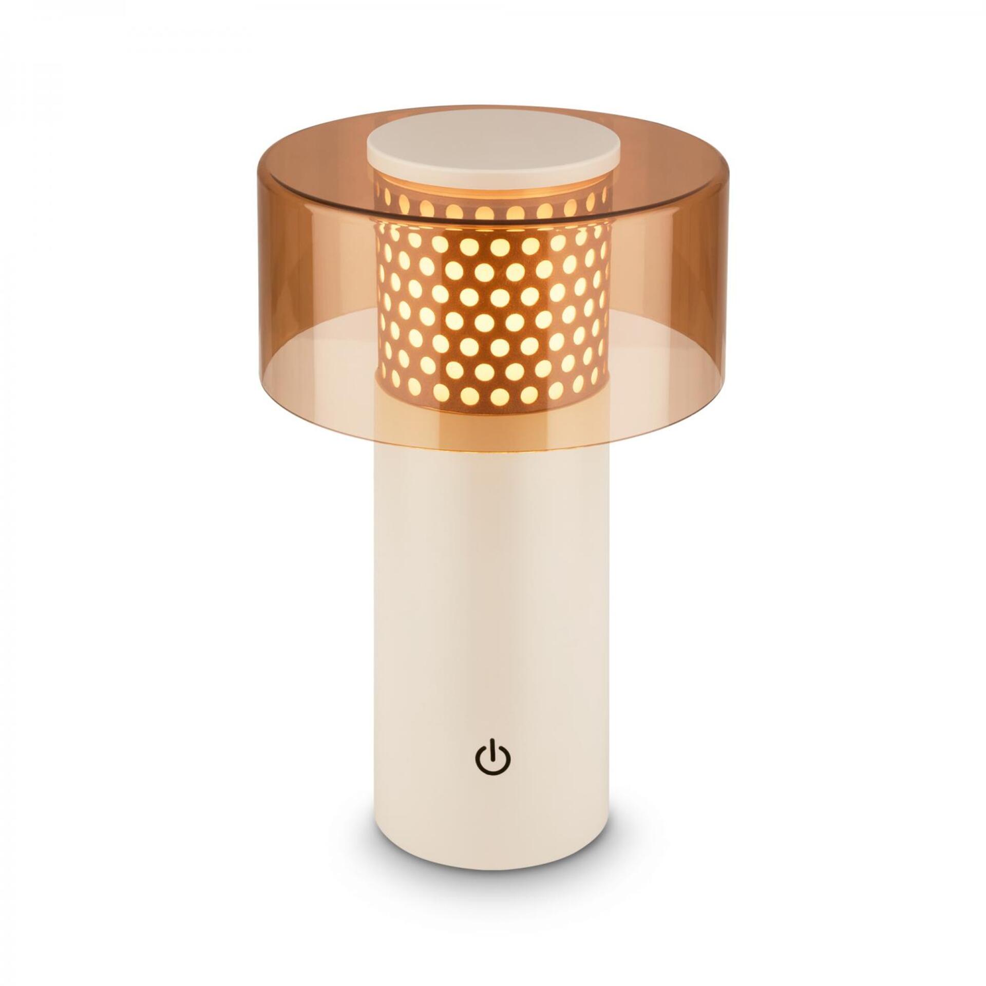 Levně BRILONER Gila stolní lampa - 2,6W, 200lm, bezdrátová, LED, IP44, dotykový vypínač, stmívatelná, kávová/světlešedá 7669014