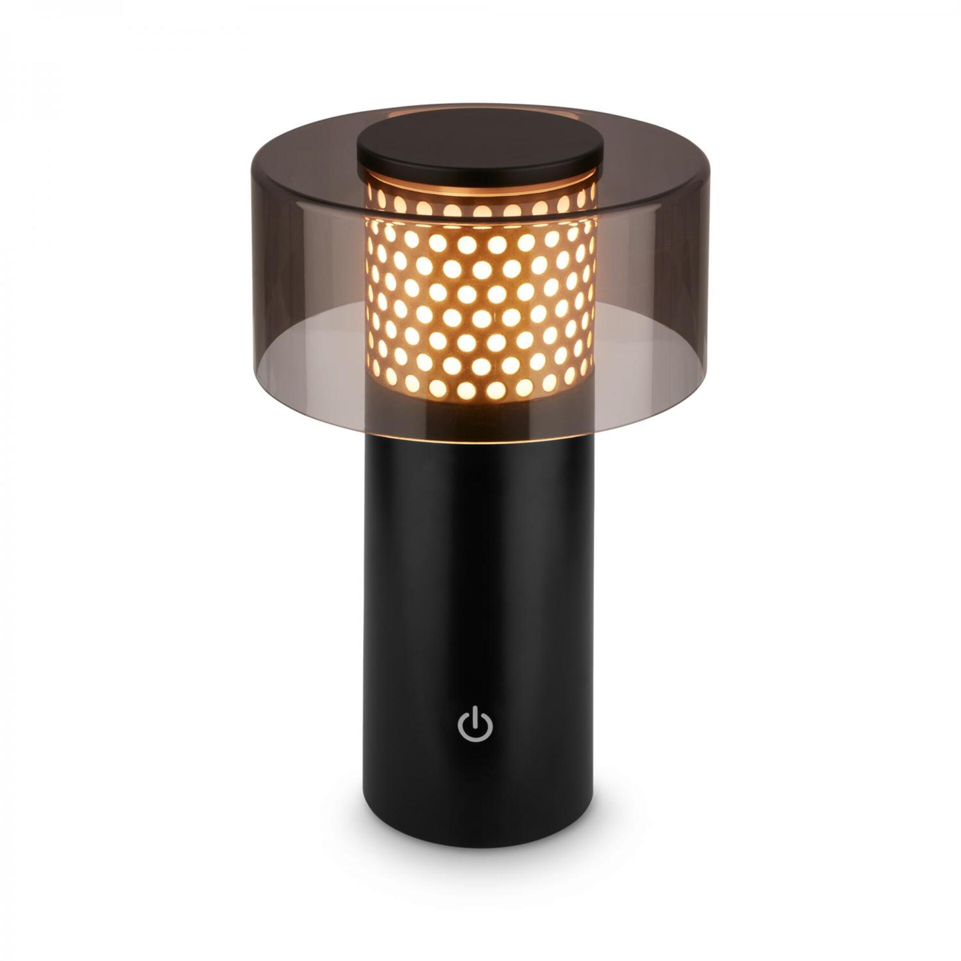 Levně BRILONER Gila stolní lampa - 2,6W, 200lm, bezdrátová, LED, IP44, dotykový vypínač, stmívatelná, černá/zlatá 7669015