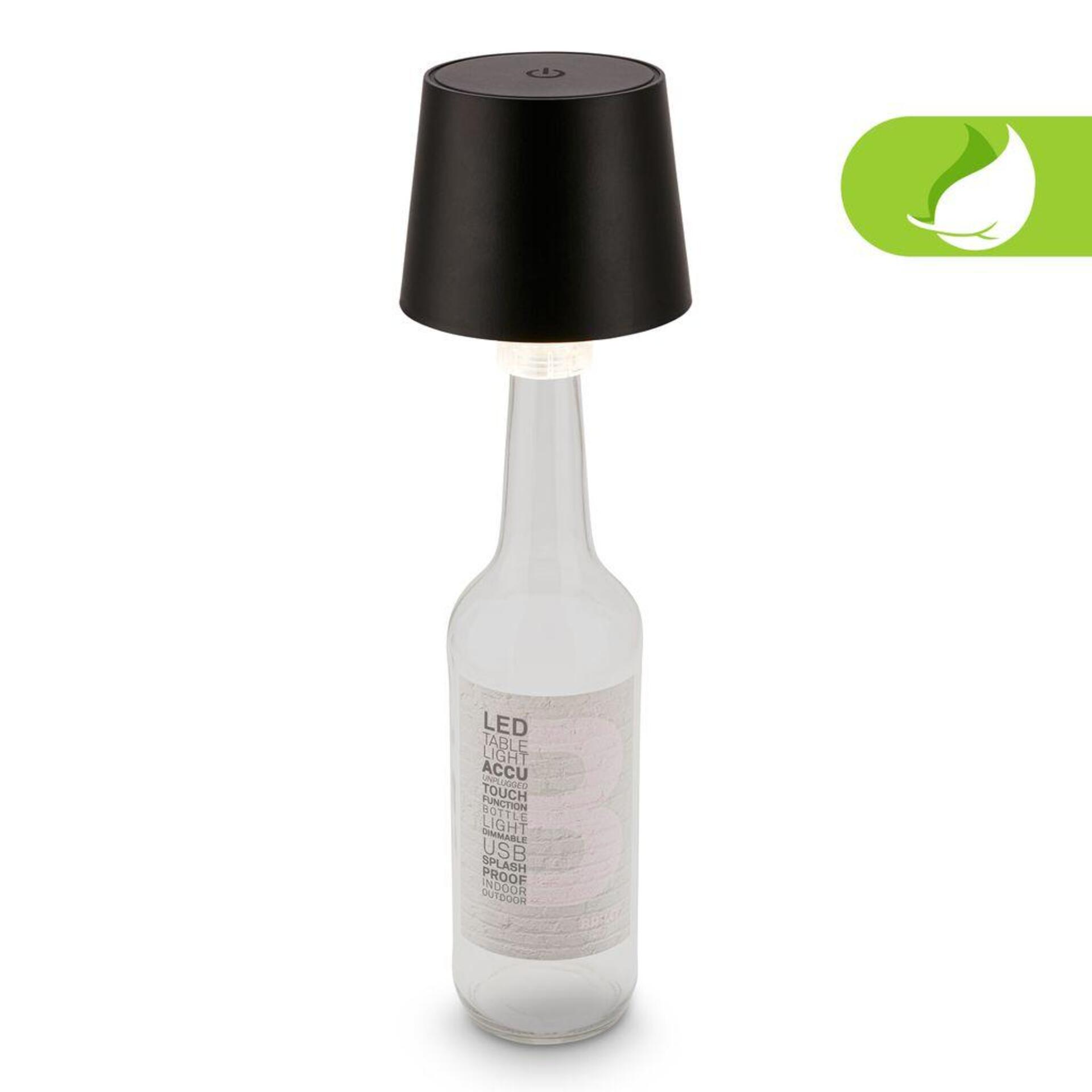 Levně BRILONER Bota lampička na láhev - 1,8W, 120lm, nabíjecí, LED, stmívatelné, dotykový vypínač, teplá bílá, černá 7709015