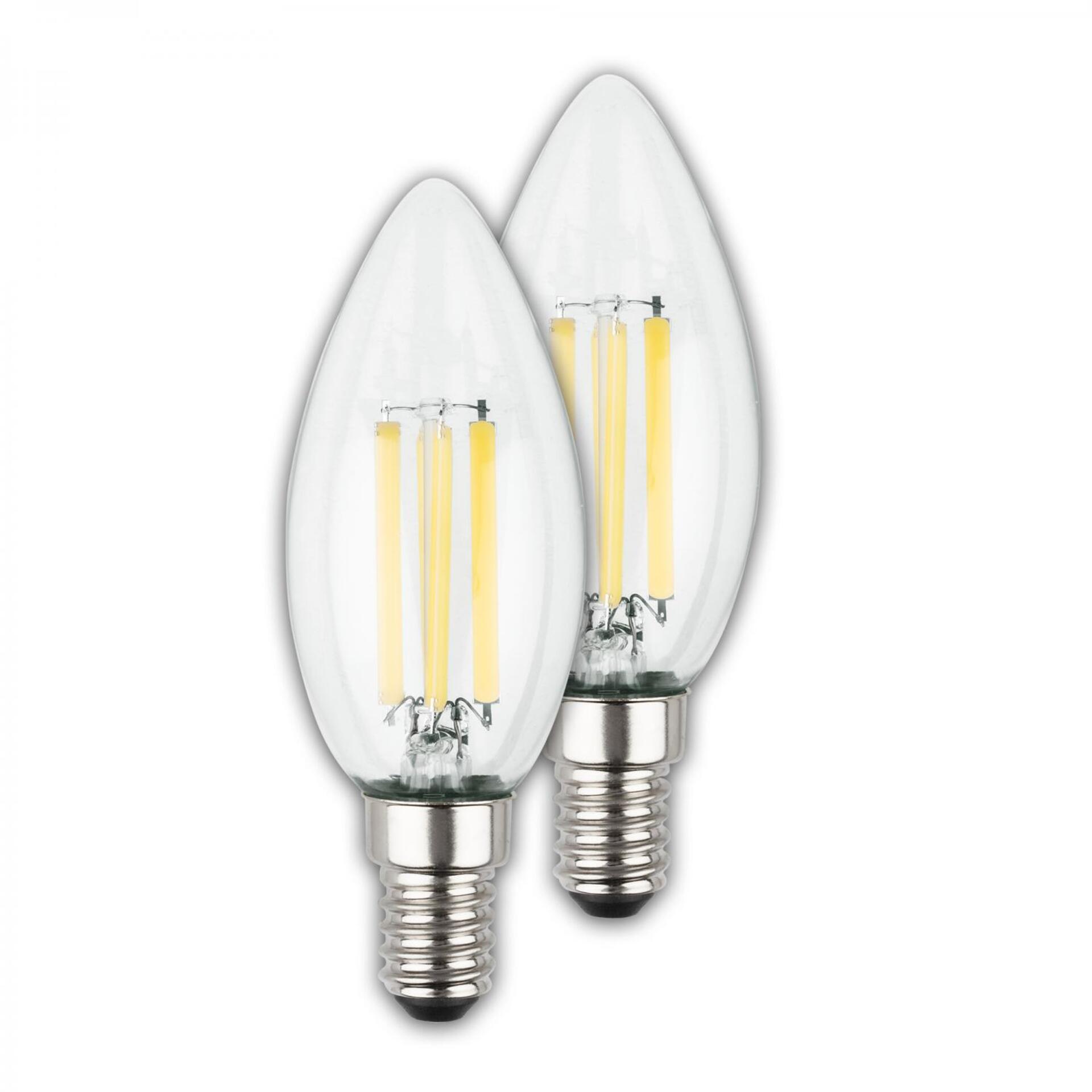 Levně BRILONER EEK A 2ks sada E14 LED žárovka, třída A, Filament, 50.000h, 840lm, 4W, teple bílé světlo, svíčka 0553004