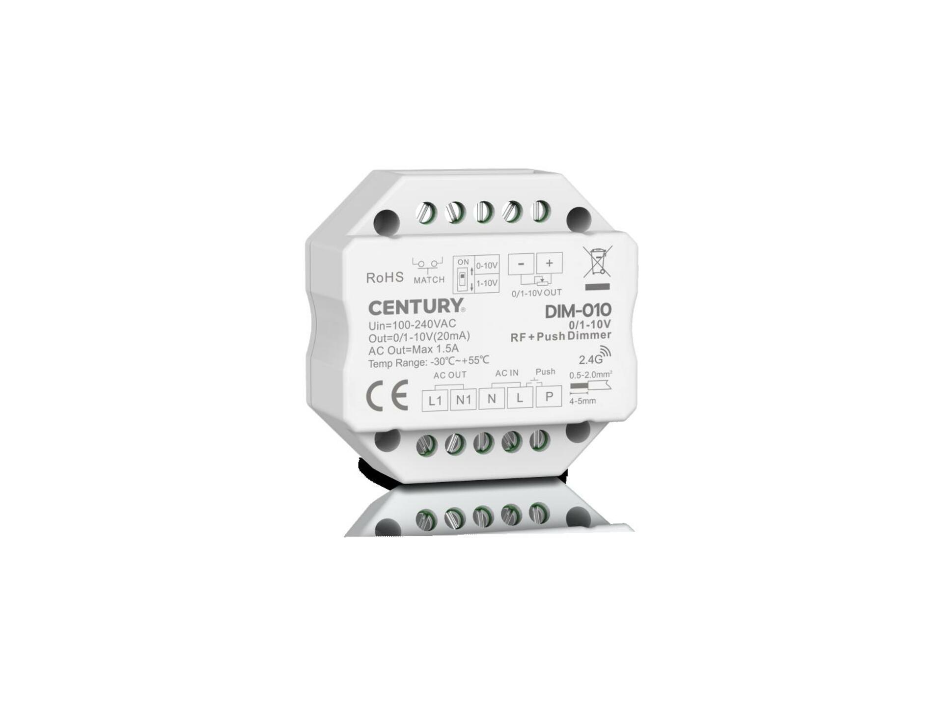 CENTURY LED stmívač 1 kanál 0-10V + PUSH DIM RF 220-240V