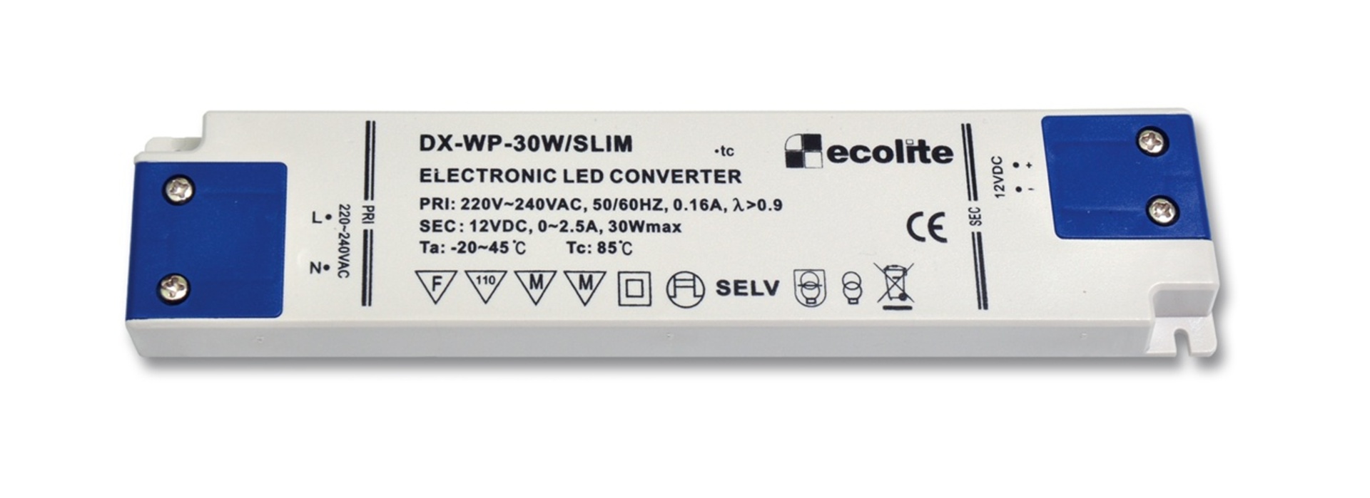 Levně Ecolite El. trafo 230V-12V, 2.5A, 30W, 1.6mm, IP20 DX-WP-30W/SLIM