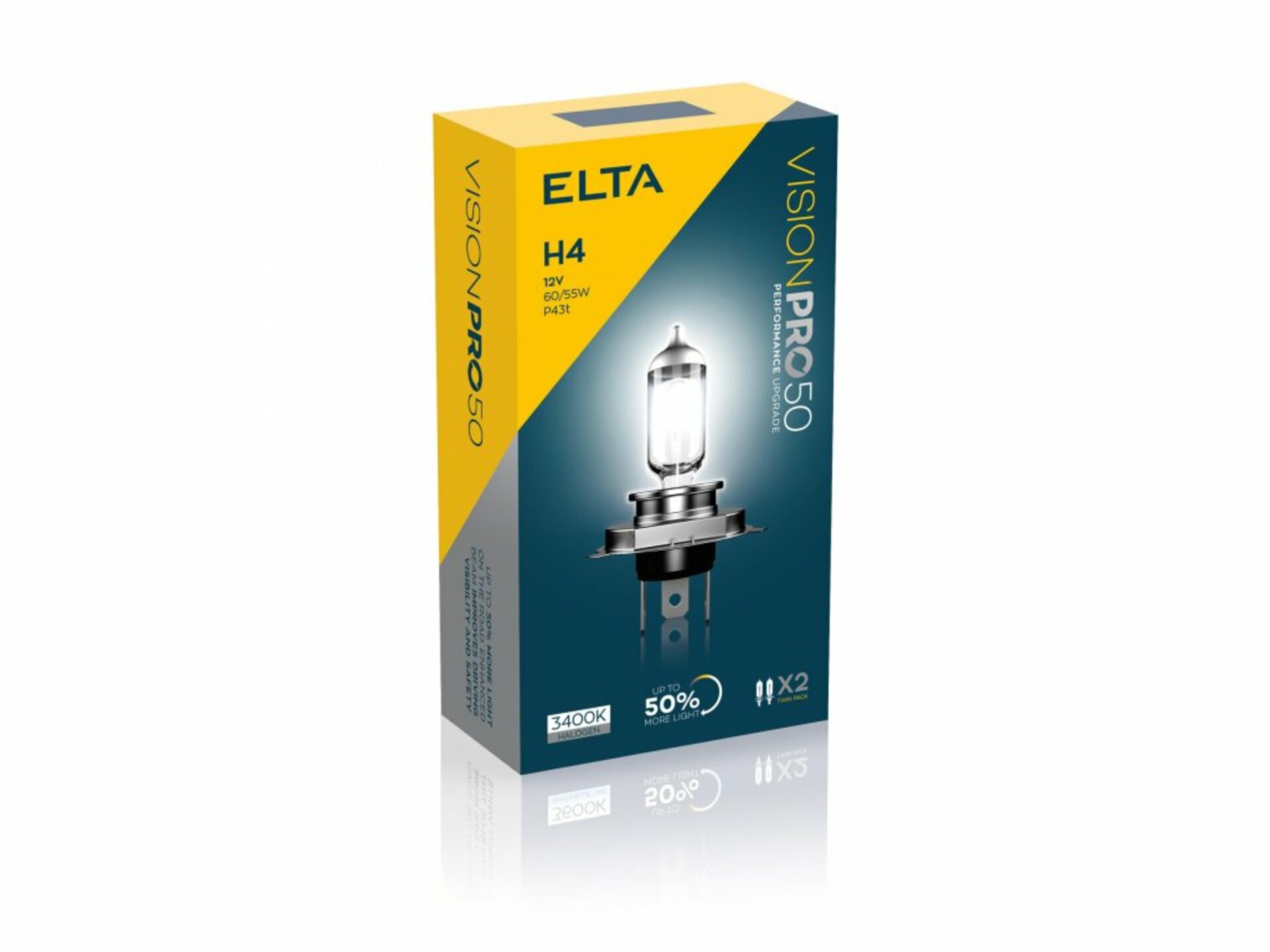 ELTA H4 VisionPro +50% 60/55W 12V P43t sada 2ks