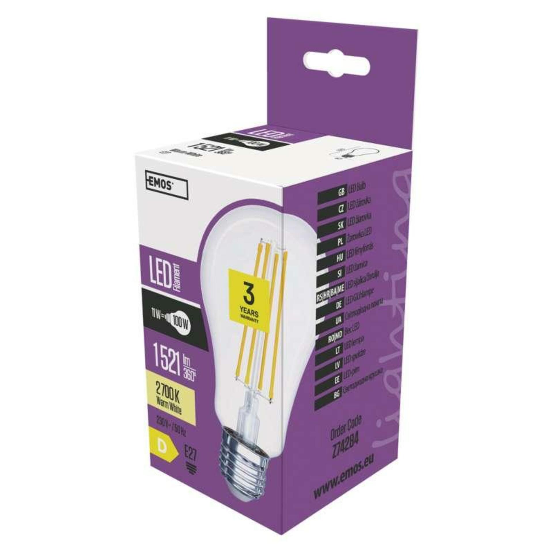 EMOS LED žárovka Filament A67 11W E27 teplá bílá Z74284