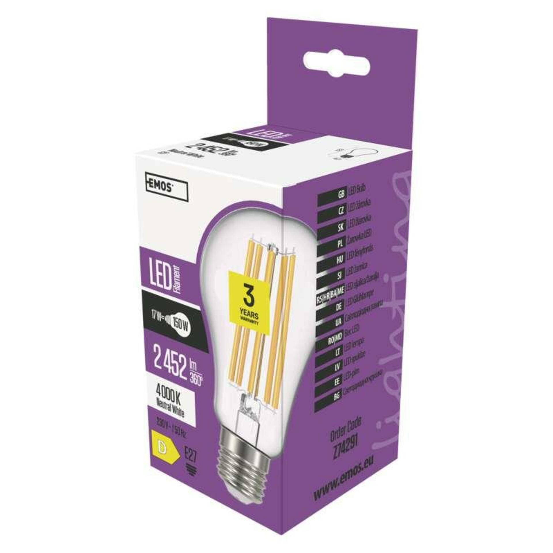 EMOS LED žárovka Filament A67 A++ 17W E27 neutrální bílá Z74291