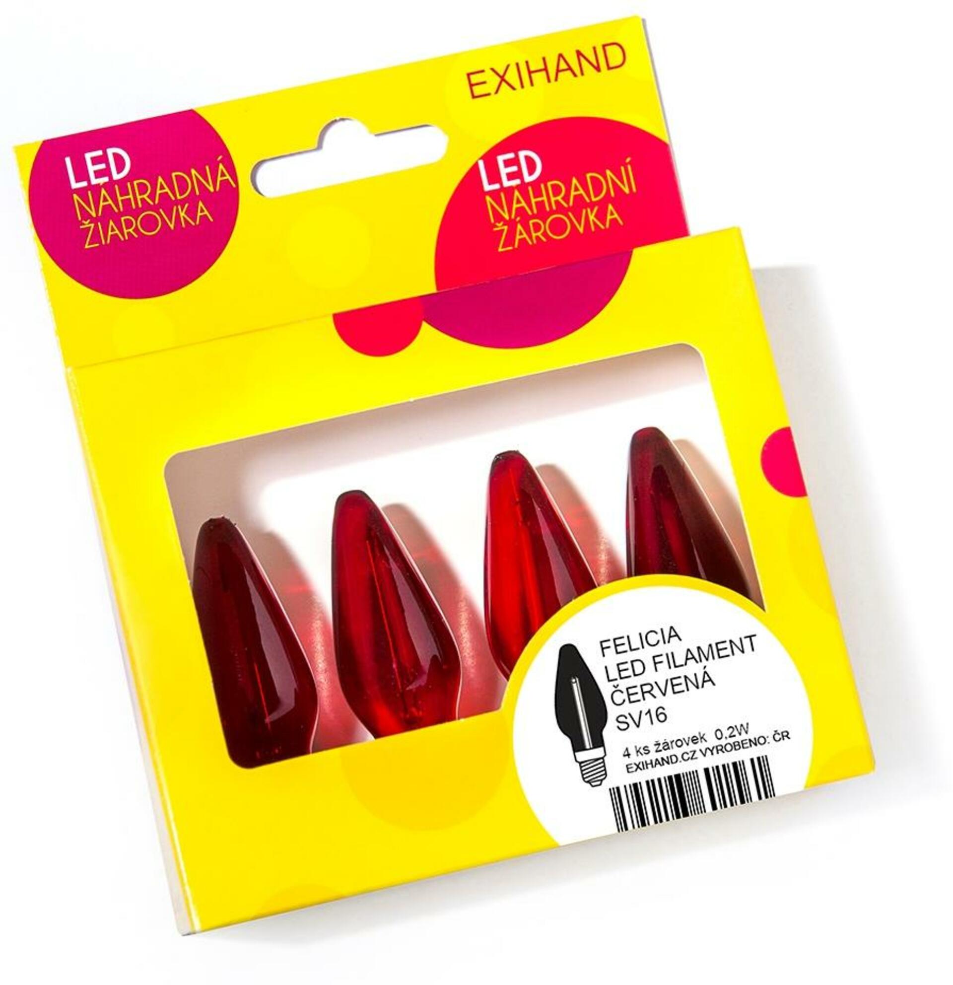 Exihand Blistr 4 červená žárovky FELICIA LED FILAMENT 14V/0,2W 166100.FIL.B.CL