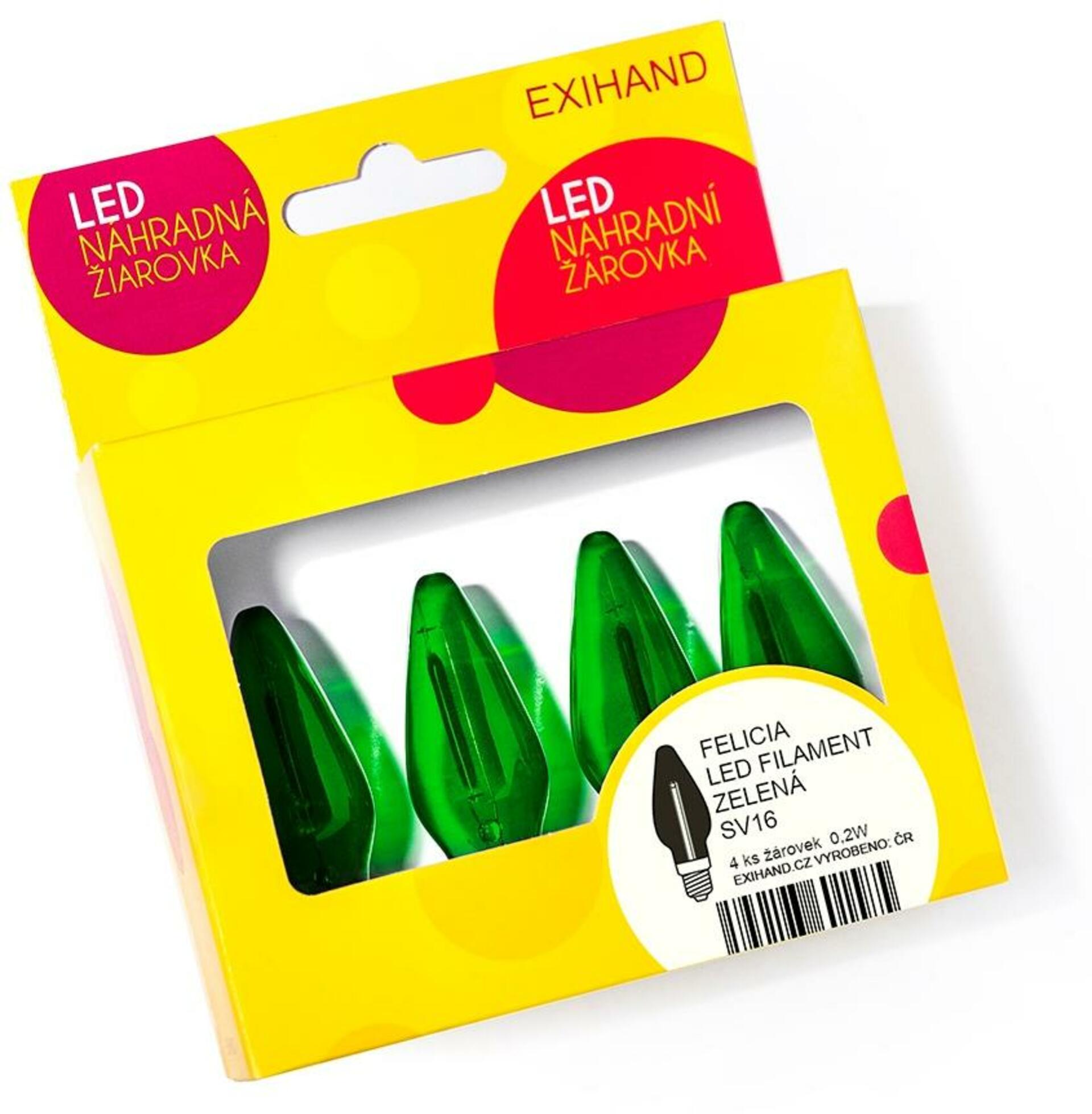 Levně Exihand Blistr 4 zelená žárovky FELICIA LED FILAMENT 14V/0,2W 166100.FIL.B.ZE