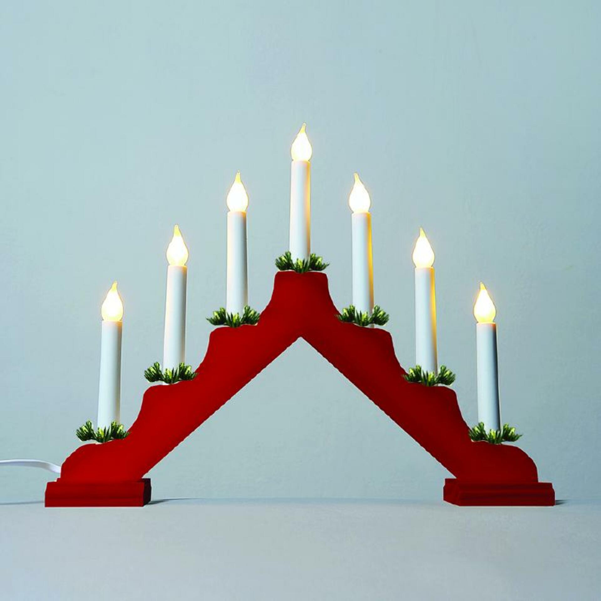 Levně Exihand Adventní svícen 2262-510.T dřevěný červený s taženou žárovkou LED Filament 7x34V/0,2W KONST