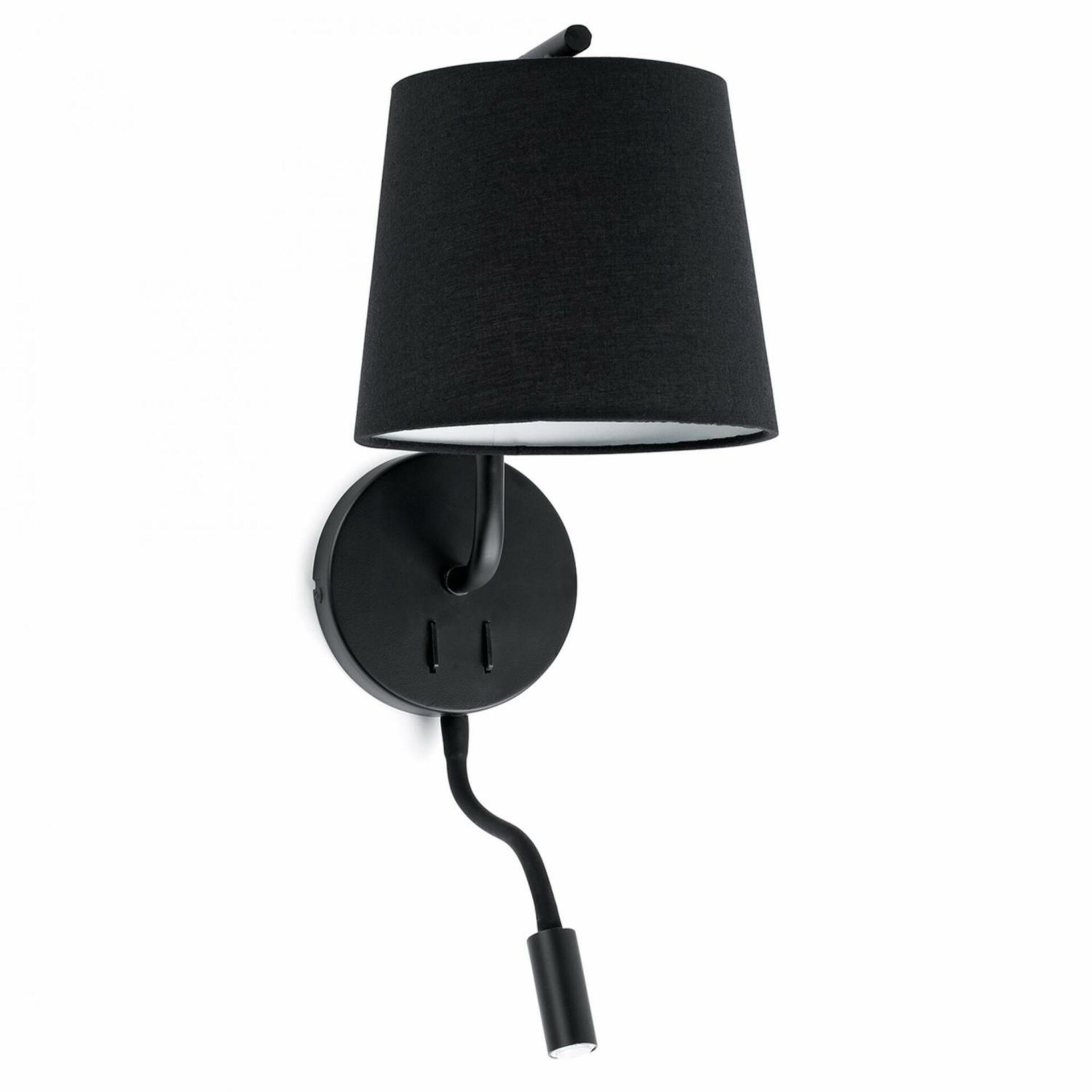 FARO BERNI nástěnná lampa, černá, se čtecí lampičkou
