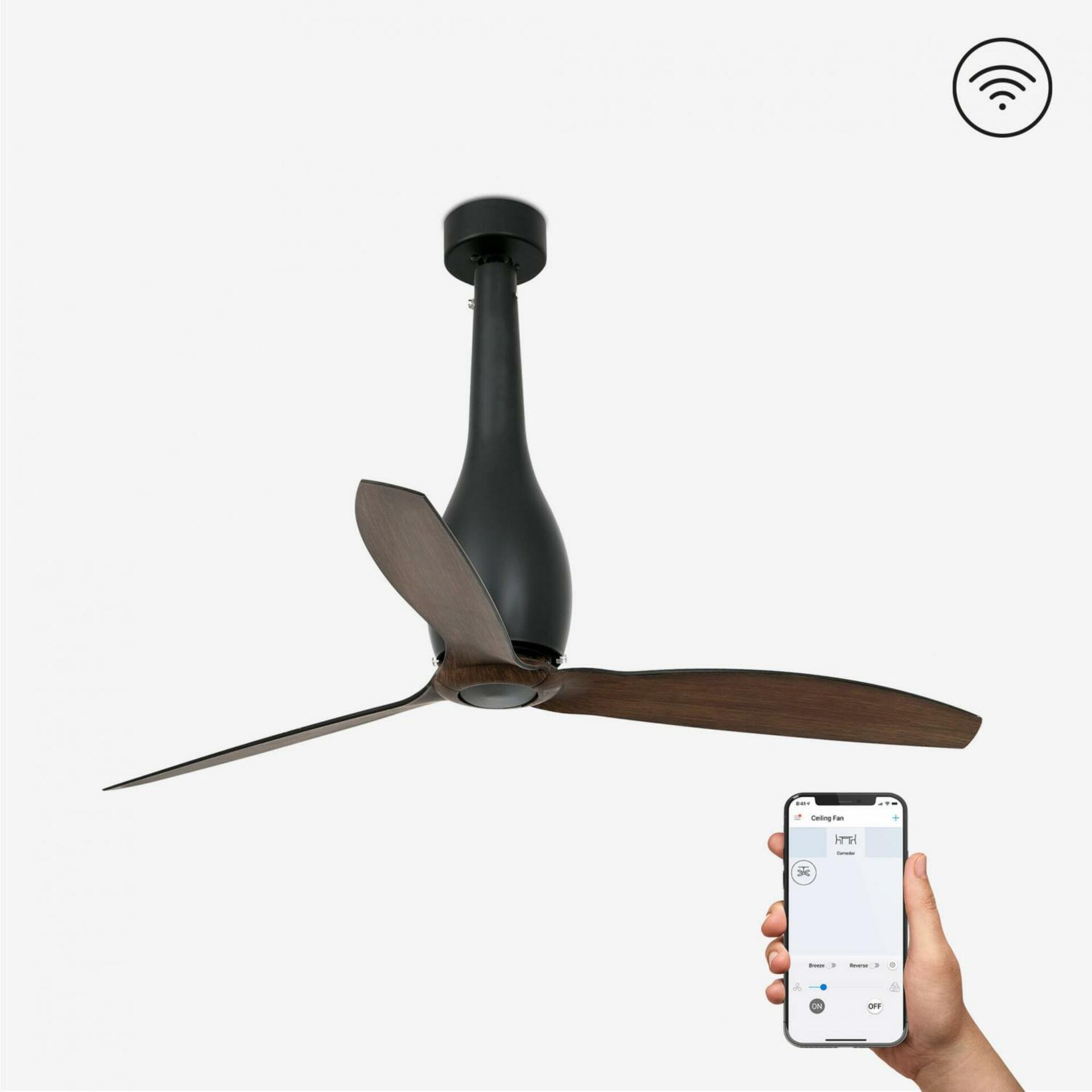 FARO ETERFAN, černá/dřevo, stropní ventilátor s DC motorem SMART