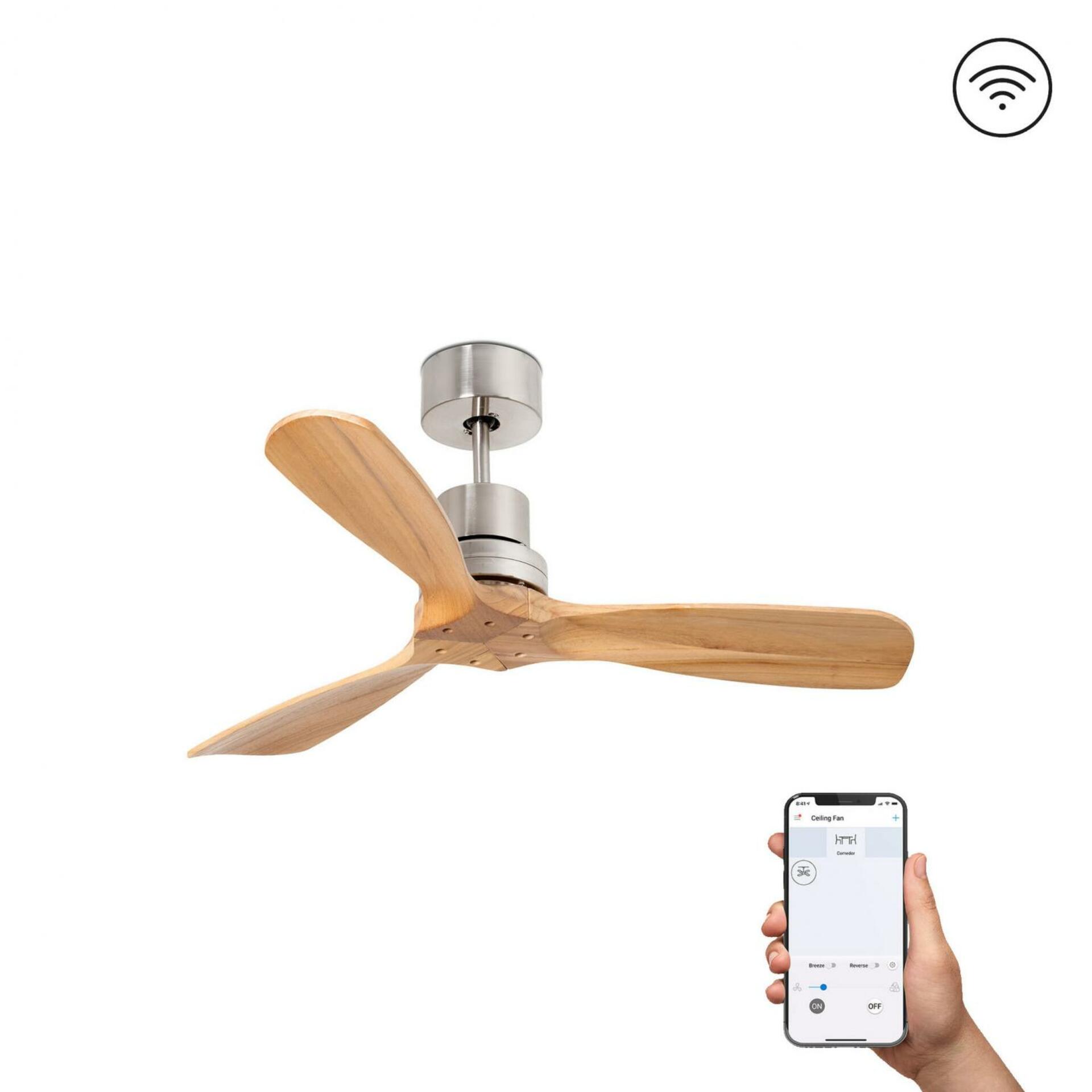 FARO MINI LANTAU S stropní ventilátor, matný nikl/borovice DC SMART