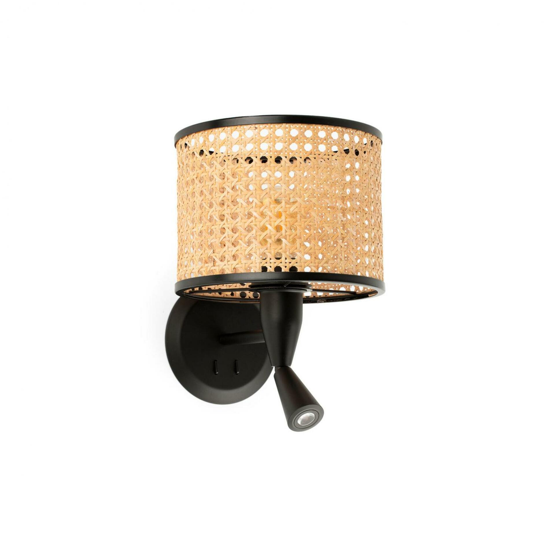 FARO MAMBO černá/ratan nástěnná lampa se čtecí lampičkou pr.210