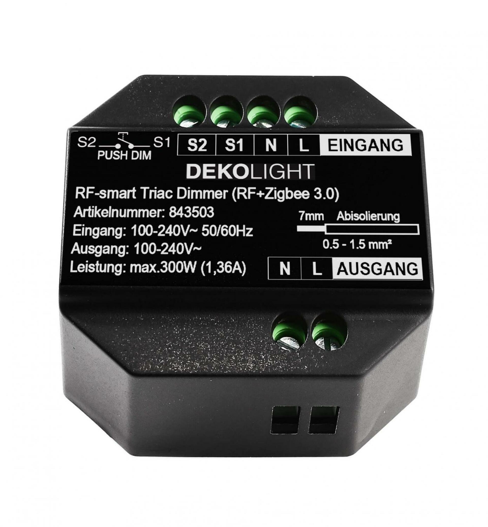 Light Impressions Deko-Light stmívač, RF-smart, 230V, 300W, IP20 RF / Zigbee 3.0 / Intelli-Push / triak 843503