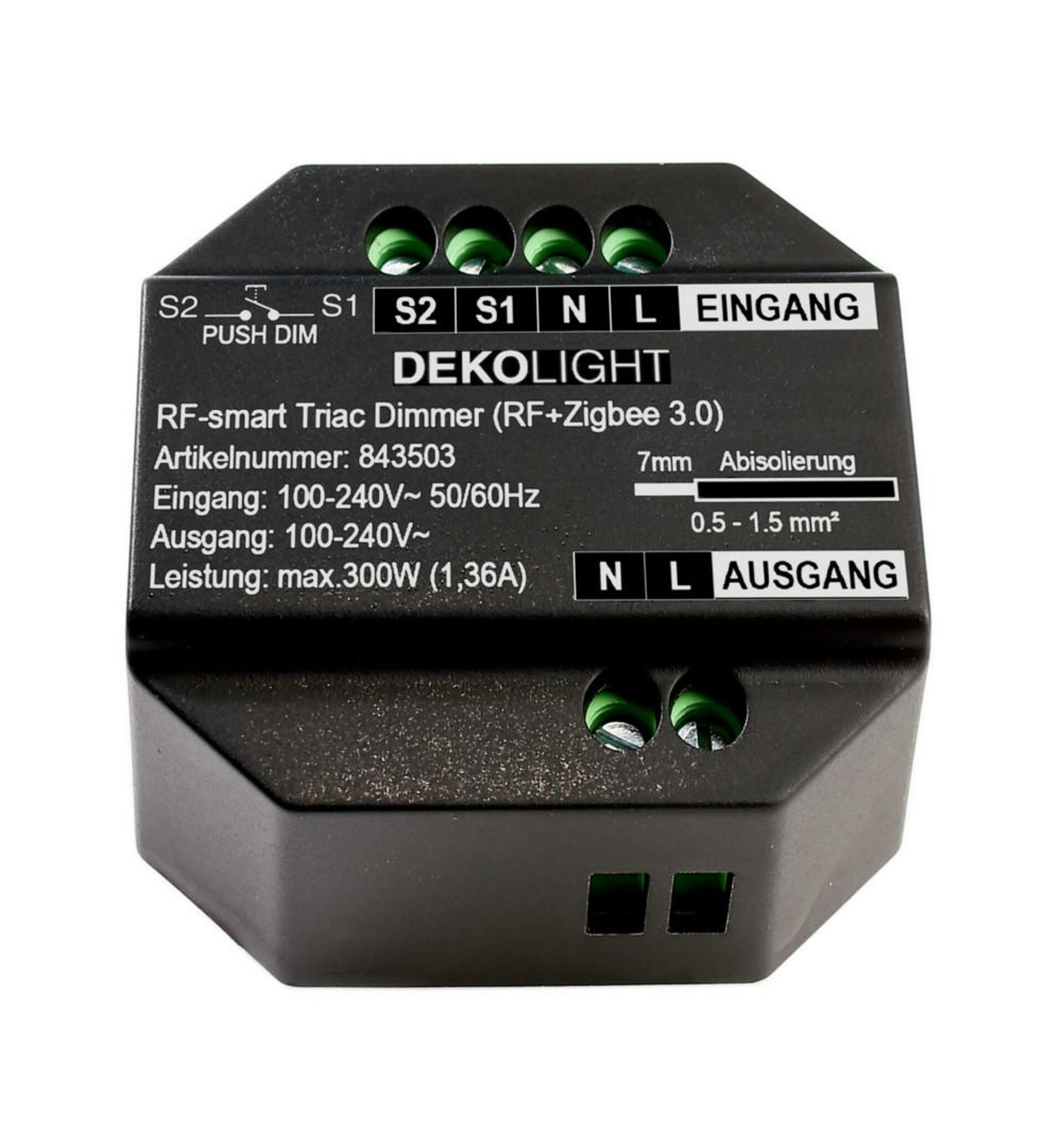 Light Impressions Deko-Light stmívač, RF-smart, 230V, 300W, IP20 RF / Zigbee 3.0 / Intelli-Push / triak 843503