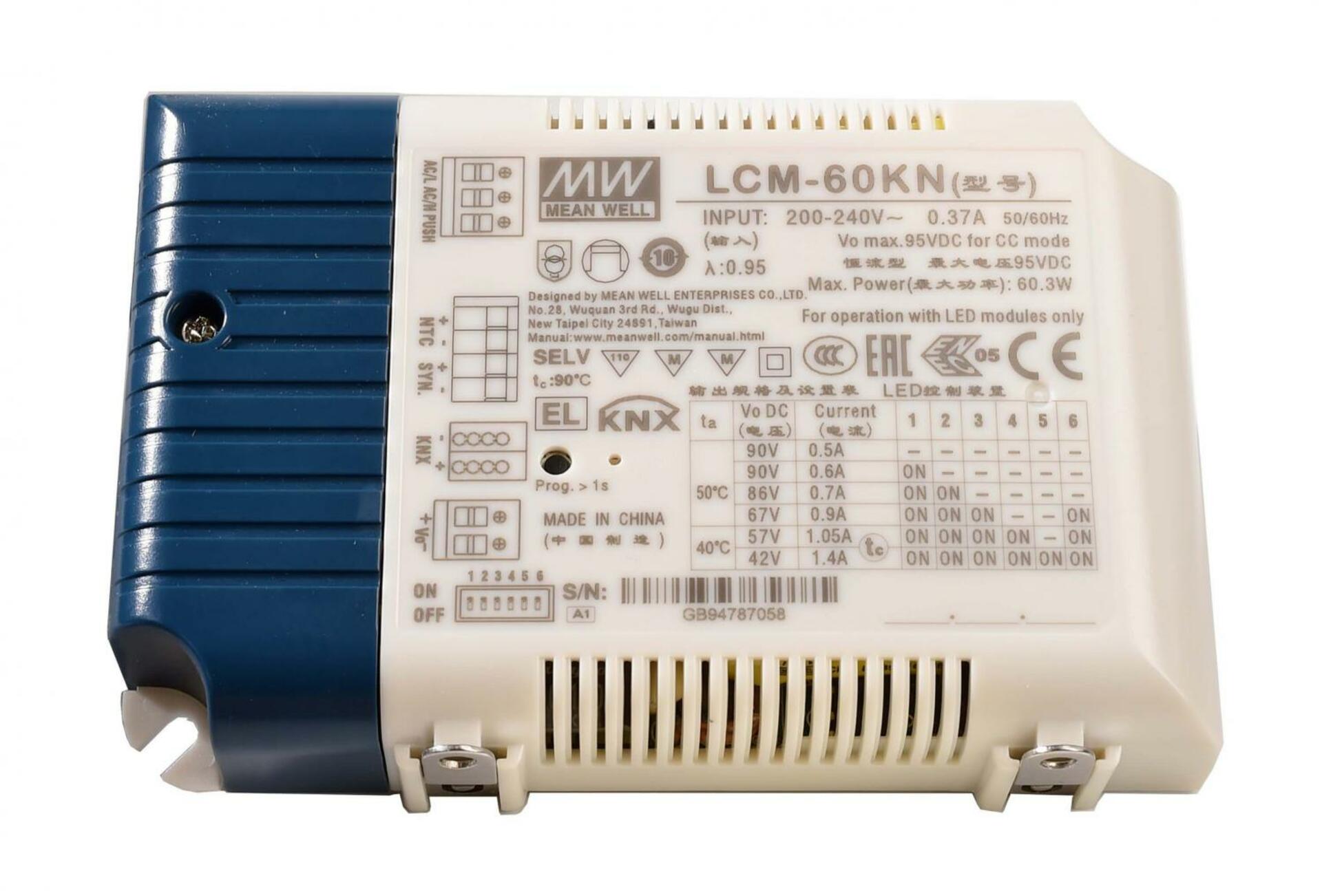 Light Impressions Meanwell napájení DIM, Multi CC, LCM-60KN - KNX konstantní proud 500/600/700/900/1050/1400 mA IP20 stmívatelné 2-90 VDC 60,3 W  862176