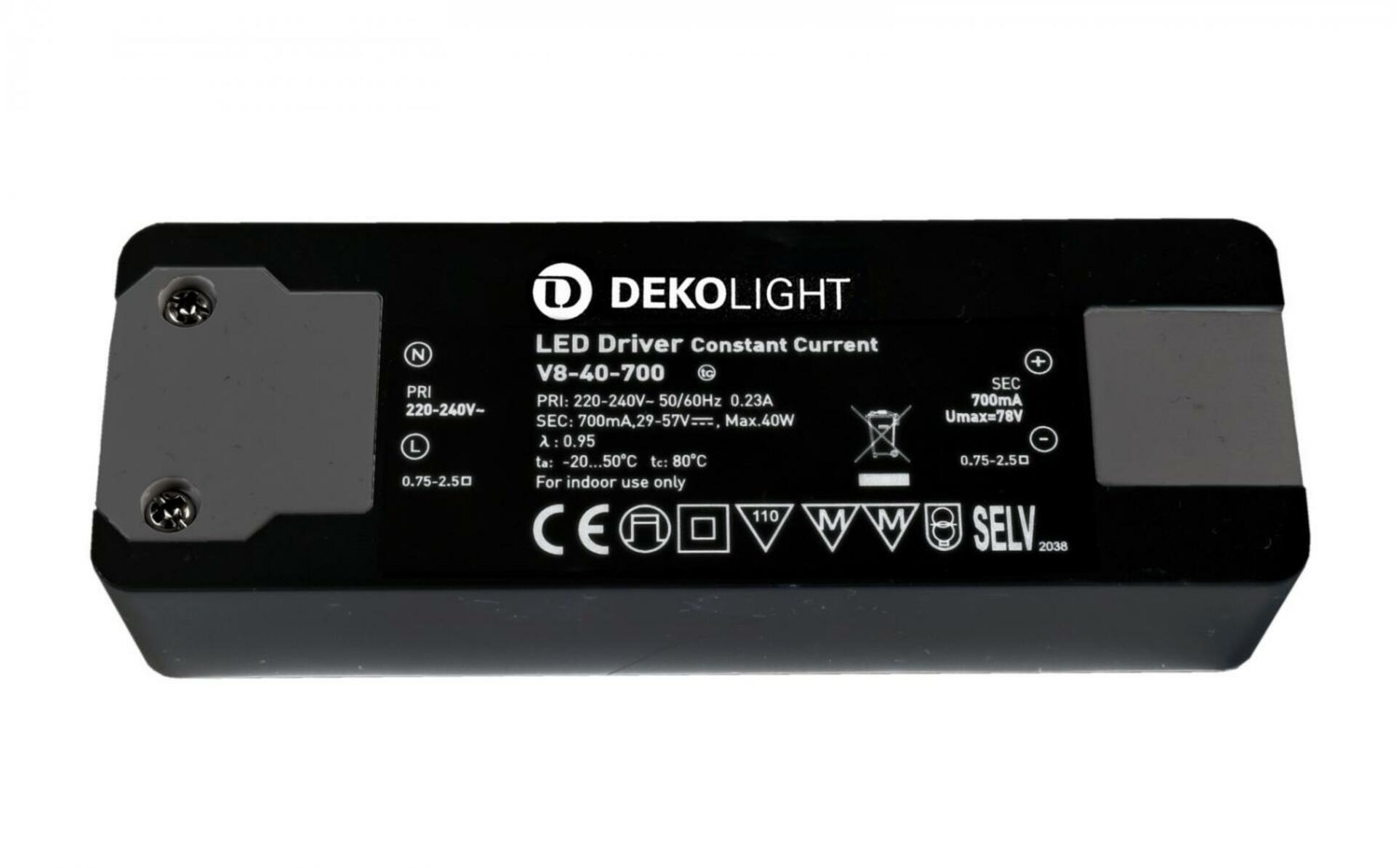 Light Impressions Deko-Light LED-napájení BASIC, CC, V8-40-700mA/40W konstantní proud 700 mA IP20 29-57V DC 20,30-40,00 W 862199