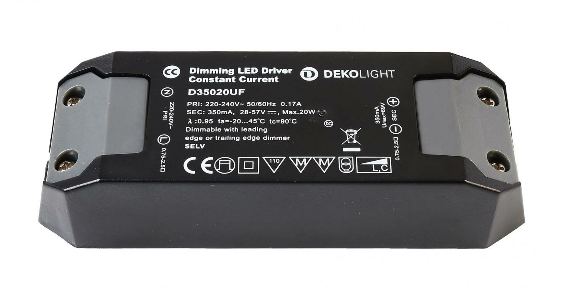 Light Impressions Deko-Light LED-napájení BASIC, DIM, CC, D35020UF/20W konstantní proud 350 mA IP20 stmívatelné 28-57V DC 9,80-20,00 W 862204