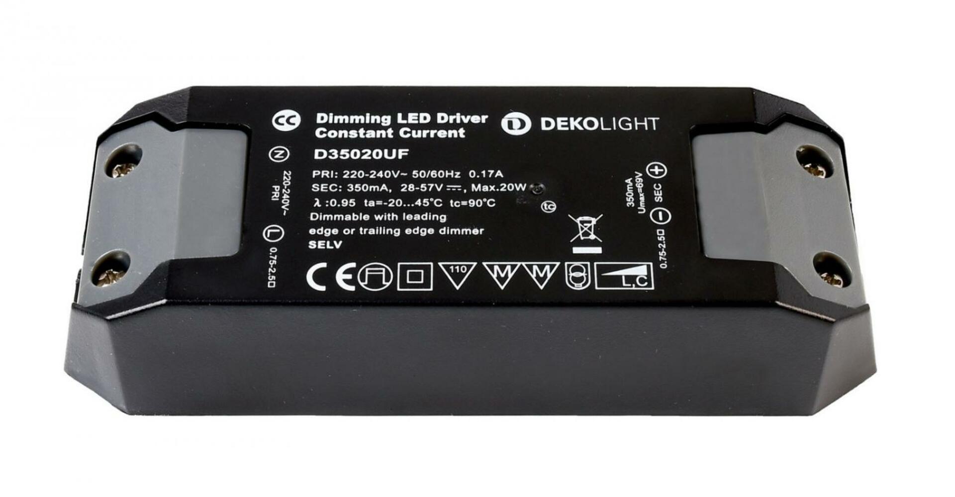 Light Impressions Deko-Light LED-napájení BASIC, DIM, CC, D35020UF/20W konstantní proud 350 mA IP20 stmívatelné 28-57V DC 9,80-20,00 W 862204