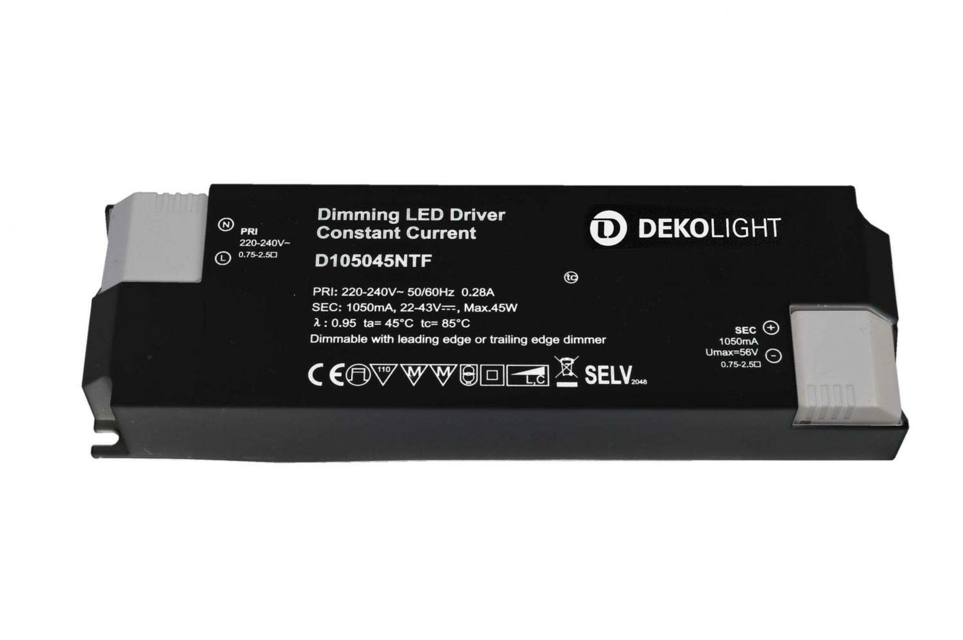 Light Impressions Deko-Light LED-napájení BASIC, DIM, CC, D105045NTF/45W konstantní proud 1050 mA IP20 stmívatelné 22-43V DC 23,50-45,00 W 862210